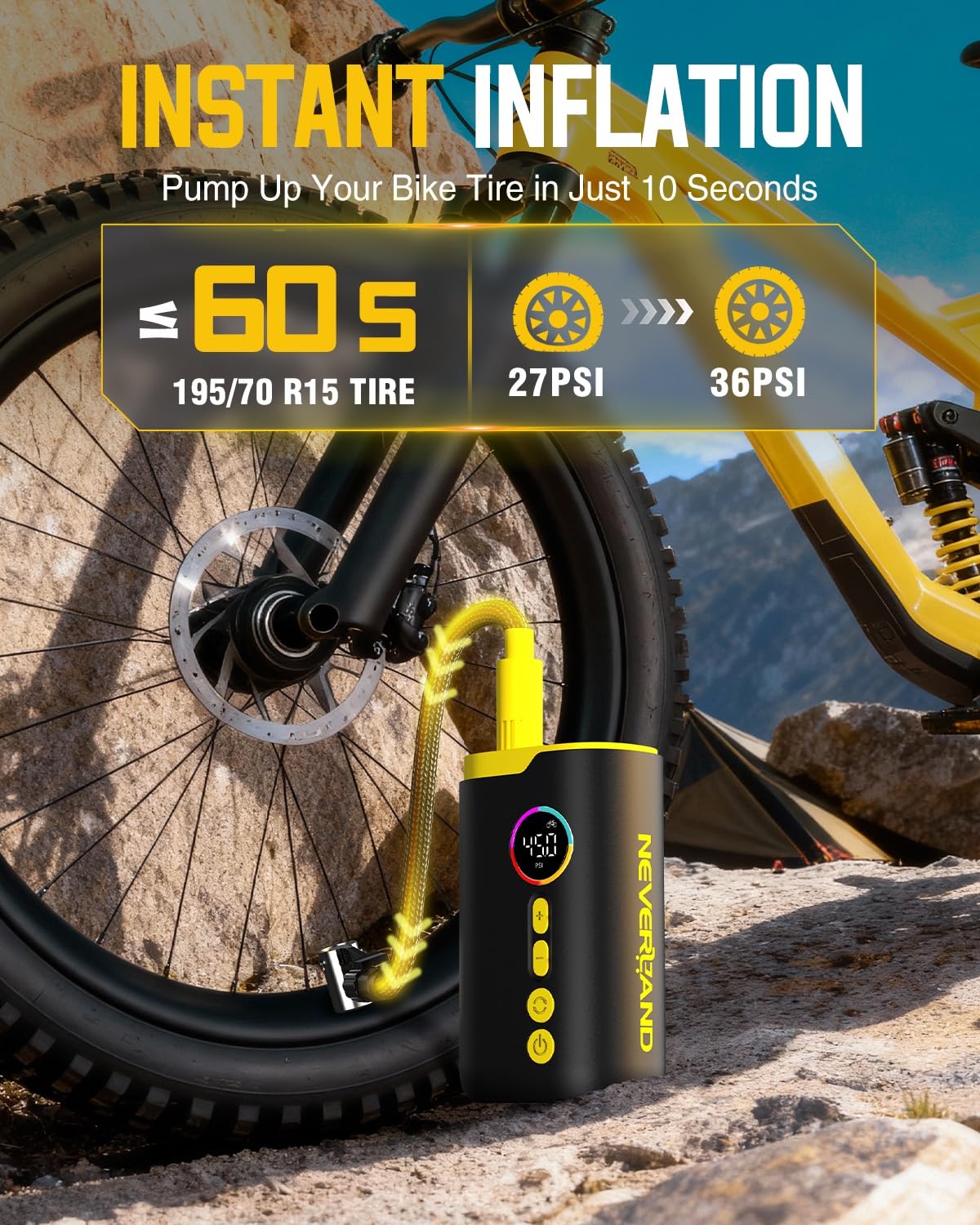 Amazon.com: NEVERLAND Tire Inflator Portable Air Compressor - 150  display picture 1