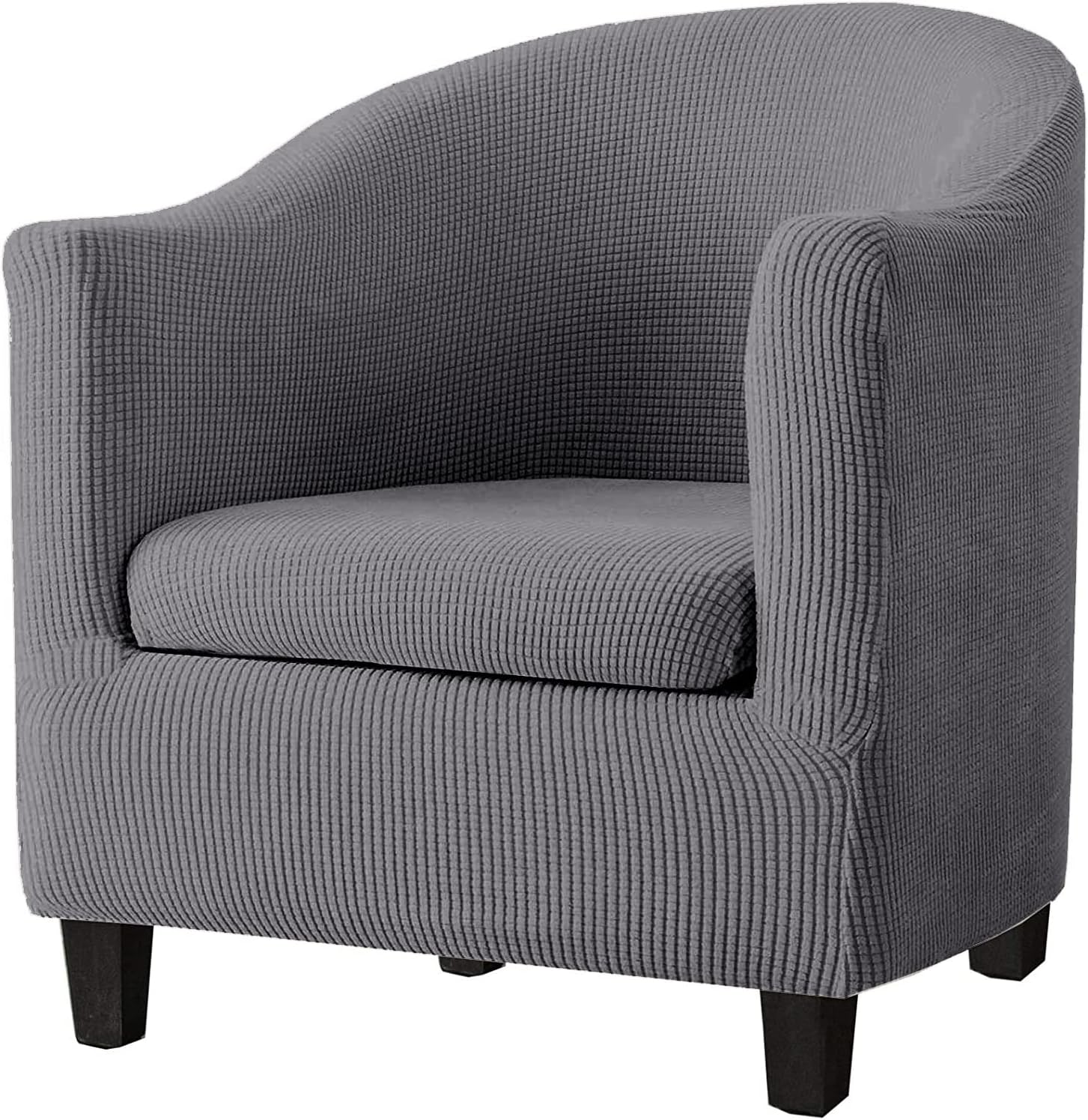 2 Piece Tub Chair Cover with Cushion Cover, Stretch Club Chair Slipcover Soft Non Slip Removable Furniture Protector Cover for Armchair (Gray)