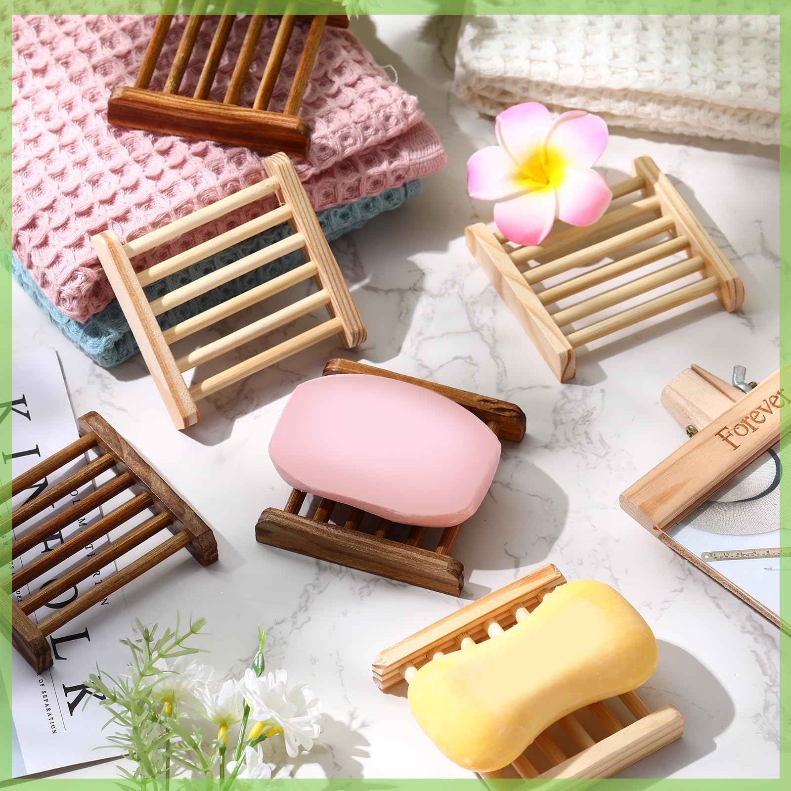 Amyhill 100 jaboneras de madera de bambú a granel para baño, jaboneras de madera para bar, platos autodrenantes, bandeja de manualidades a mano, 3.3 x 3.3 x 0.67 pulgadas (color madera, color carbón)