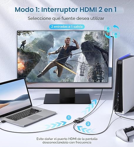 WARRKY Switch HDMI 4K 60Hz [avec Câble Tressé Fixe 1M, Boîtier Aluminium] - 2
