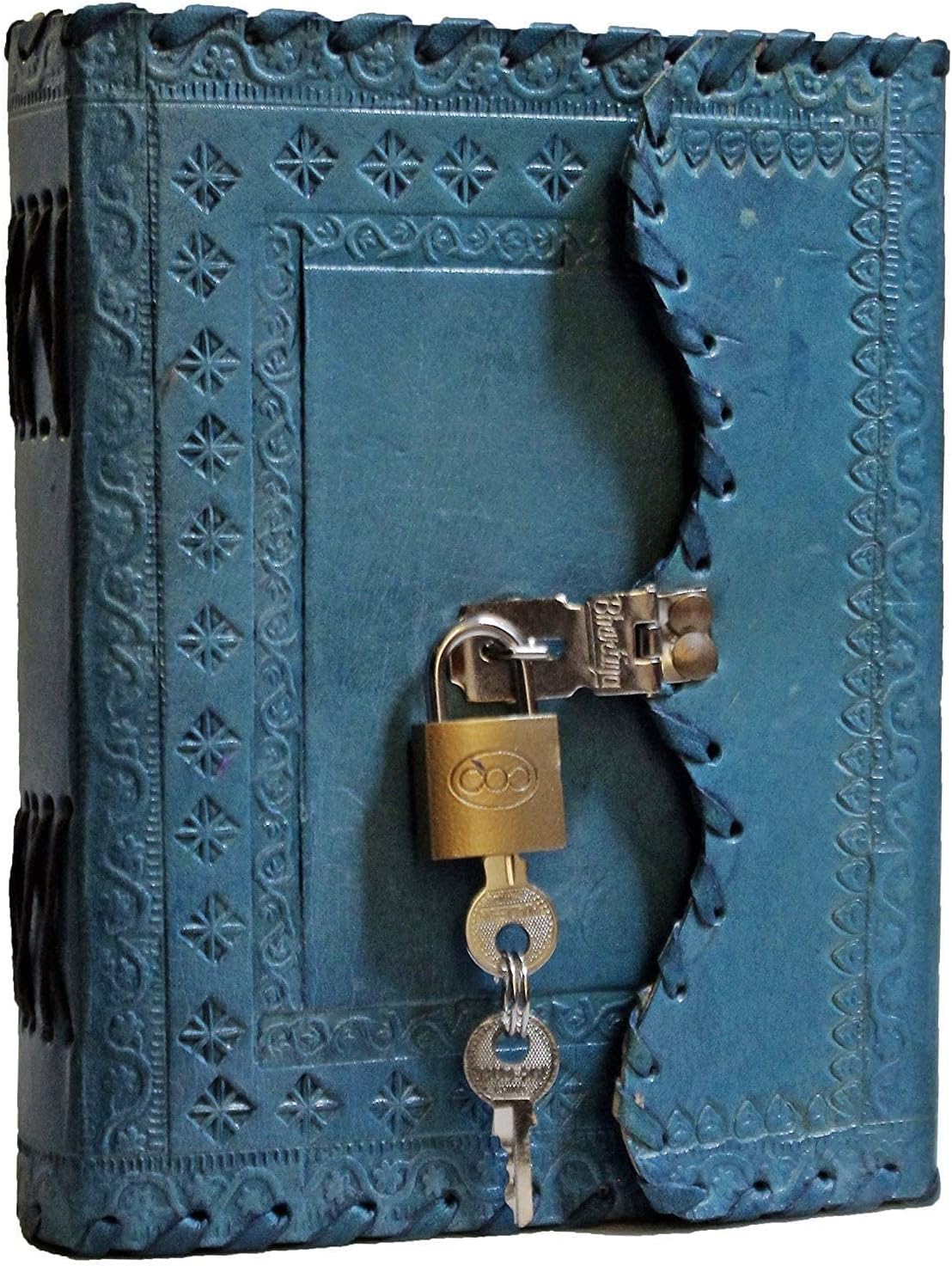 Habeeb Bags Antique Handmade Leather Bound Journal Regular Diary/Personal Organiser Memoir for Men and Women with Lock and Key (Ocean Blue)