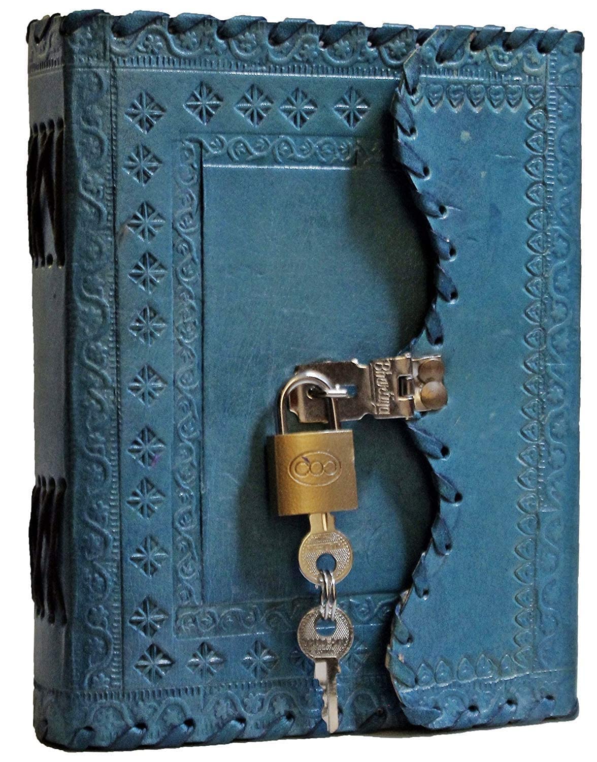 Antique Handmade Leather Bound Journal Regular Diary/Personal Organiser Memoir For Men And Women With Lock And Key (Ocean Blue), 200 Pages