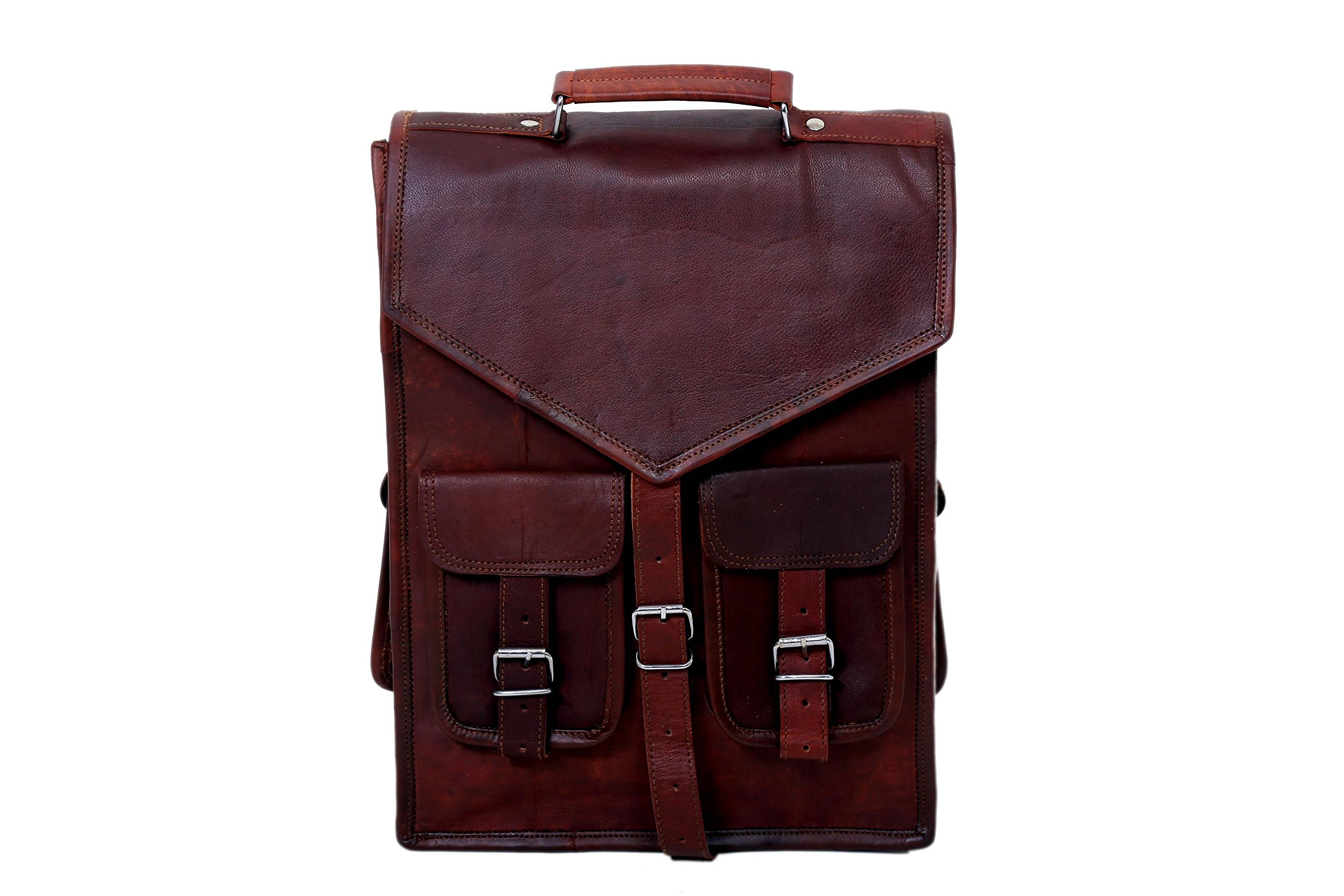 16" Men's Vintage Original Leather College Shoulder Backpack Bag