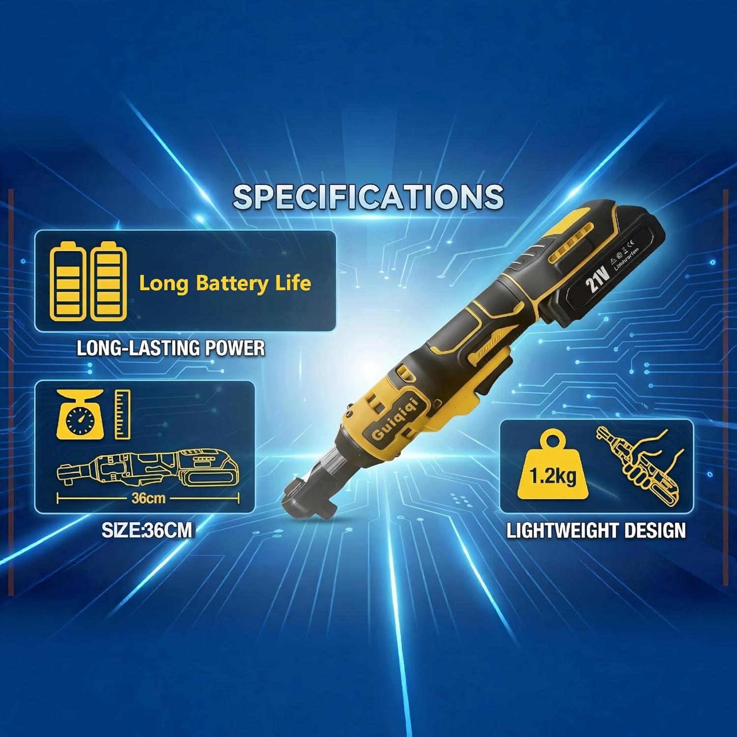 21V Electric Ratchet Wrench Kit, 3/8-Inch Drive, 59 ft-lb Torque, 400 RPM, with Lithium-Ion Batteries, Sockets, Extension Bar, Adapter S (Upgrade batte*2+Acc+Toolbox)