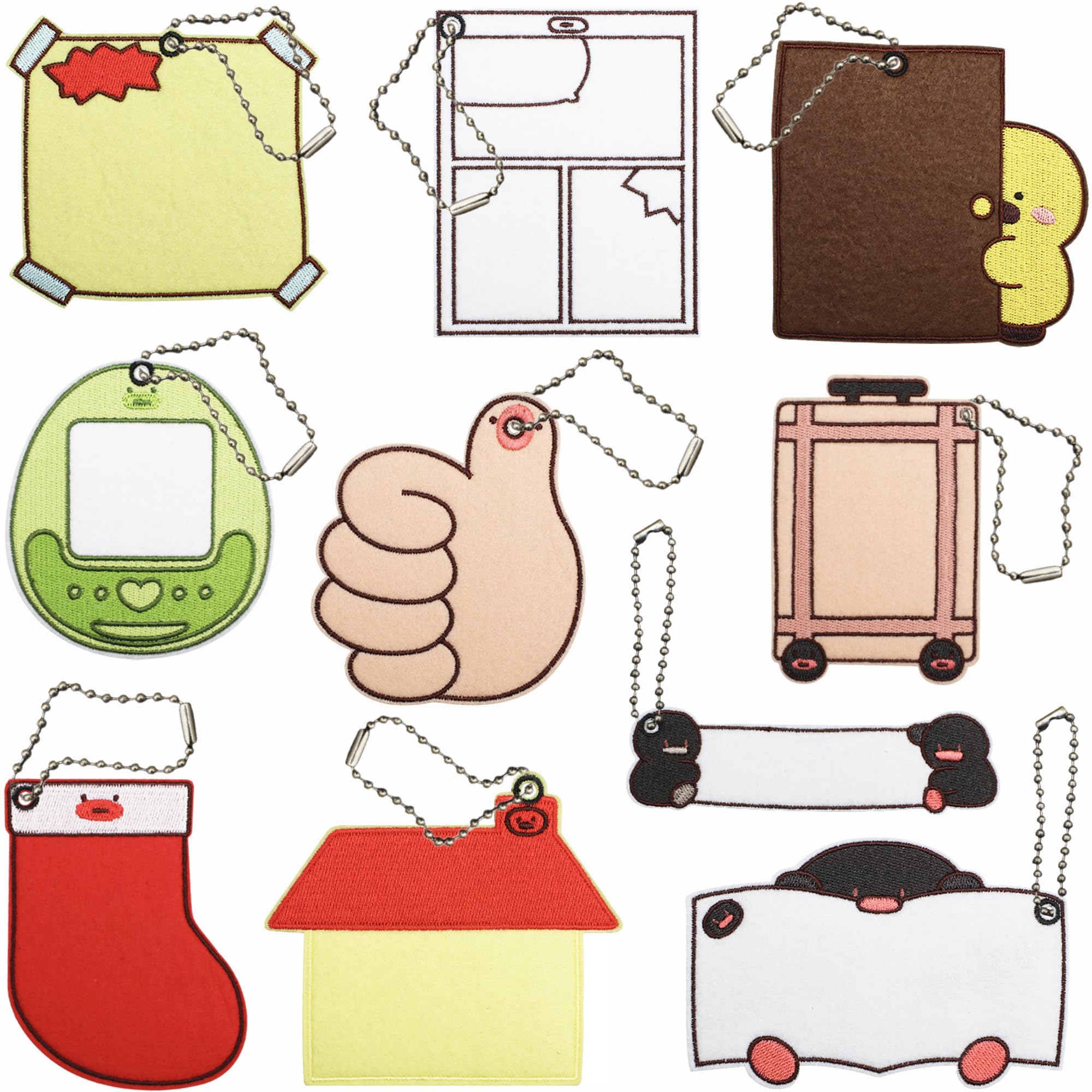 Naprasowanie w kształcie kciuka, naklejki z tkaniny DIY zawieszki bagażowe z łańcuszkiem kulkowym, filcowa podstawa w stylu INS zawieszki do torby, 9 cm x 10,2 cm
