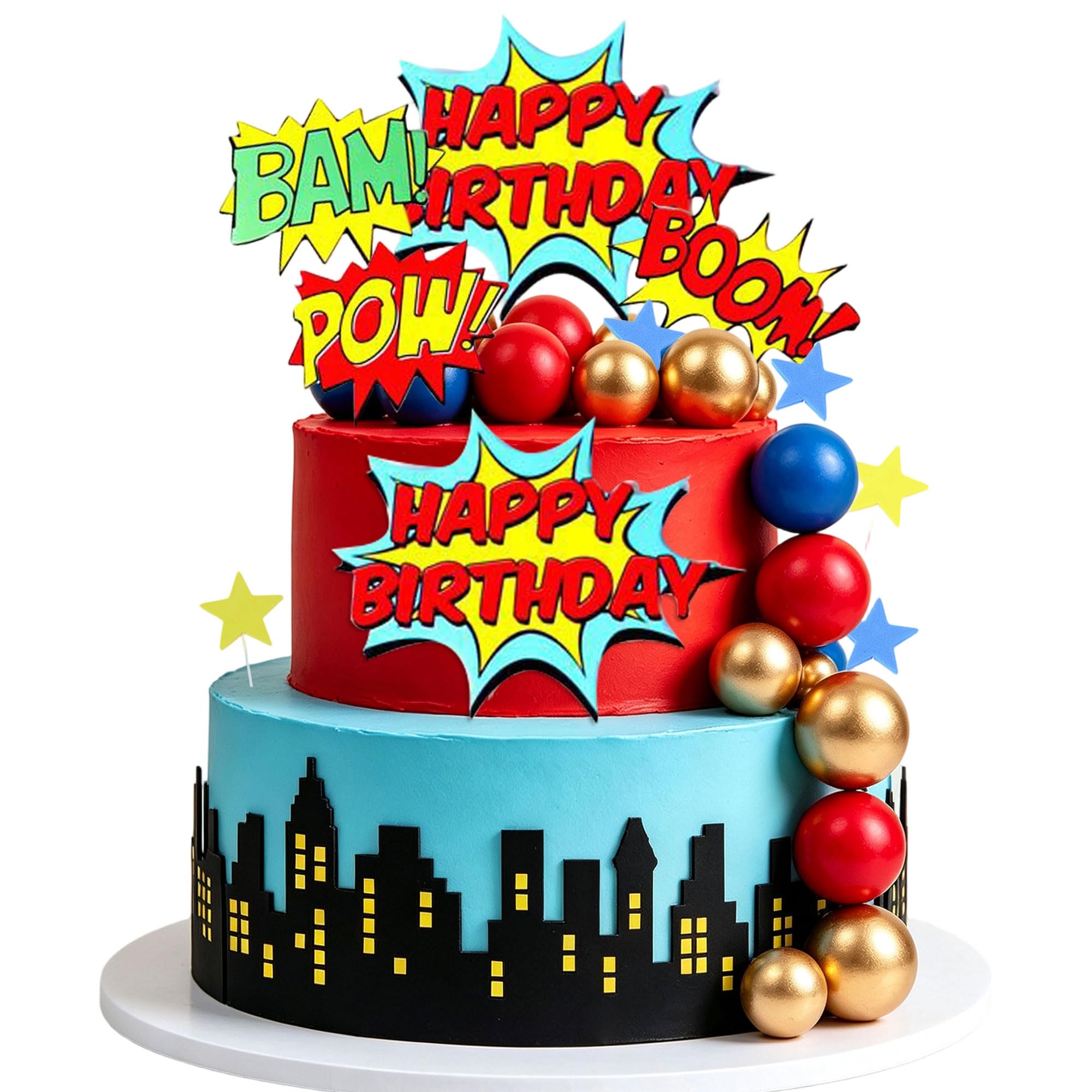 LaVenty Superhero Cake Cupcake Toppers Superhero Birthday Decorations