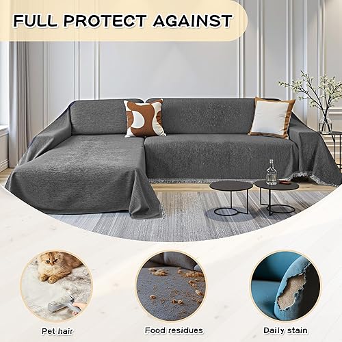 Miniatura 3 de MYSKY HOME Funda de sofá para sofá seccional, 2 fundas de sofá para funda de sofá en forma de L, protector de muebles para mascotas, niños, funda de