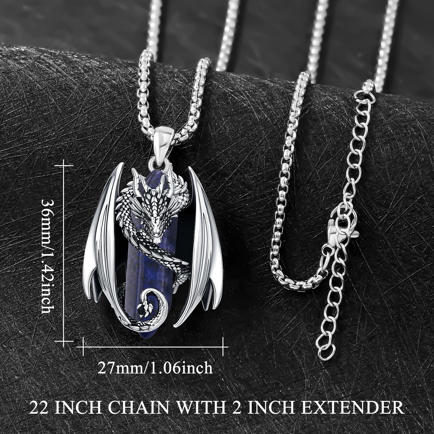 Aniu Collier Dragon pour Homme Pendentif Viking Dragon en Cristal, Hexagonal de Guérison Bijoux Gothique Cadeau pour Homme Femme