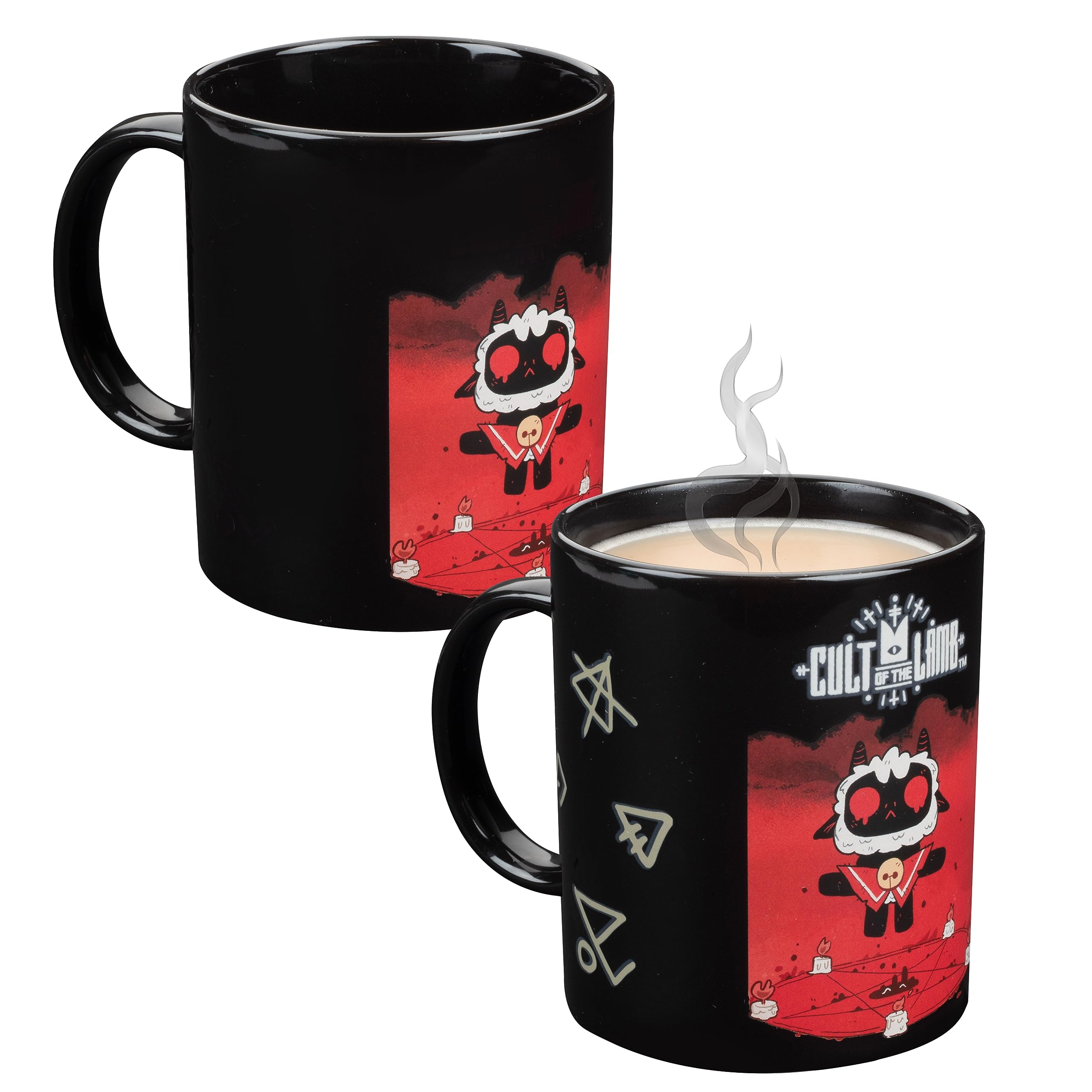 SCS DirectCult of The Lamb Heat Changing Coffee Mug, 11oz Ceramic - Symbol Images Reveal with Heat - Officially Licensed Video Game Merchandise - Gamer Gift for Kids, Teens, Adults