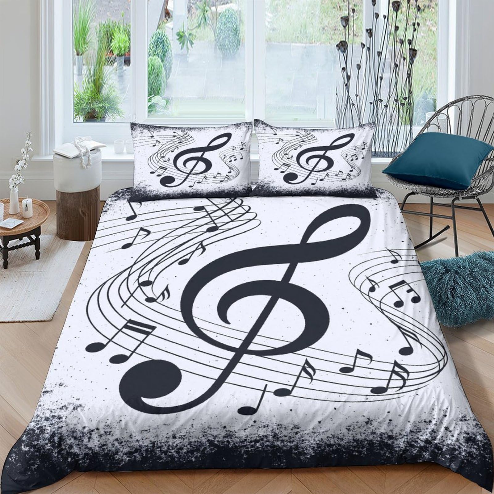 Ctjqhvkz Style-5 3D Printed Music Notes Fitted Sheet Microfiber Decorative Treble Clef Bed Cover For Bedroom Dorm Easy Care Single（135X200cm）