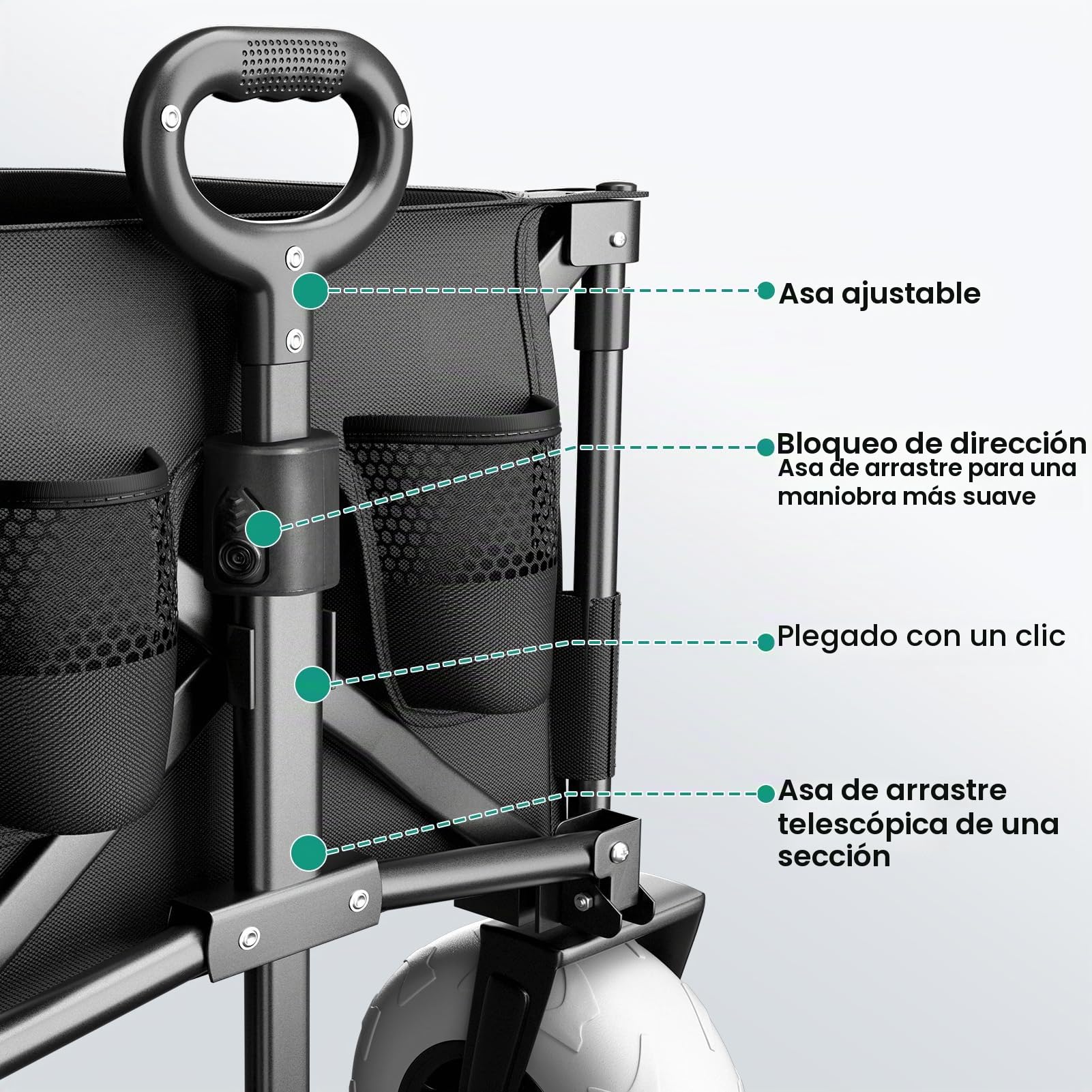 SUNNYFEEL Carro de playa resistente de 41 pulgadas de largo y 550 libras con neumáticos de globo de 9 pulgadas, carrito plegable de 200 L con bolsillo lateral y frenos para camping, deportes, jardín
