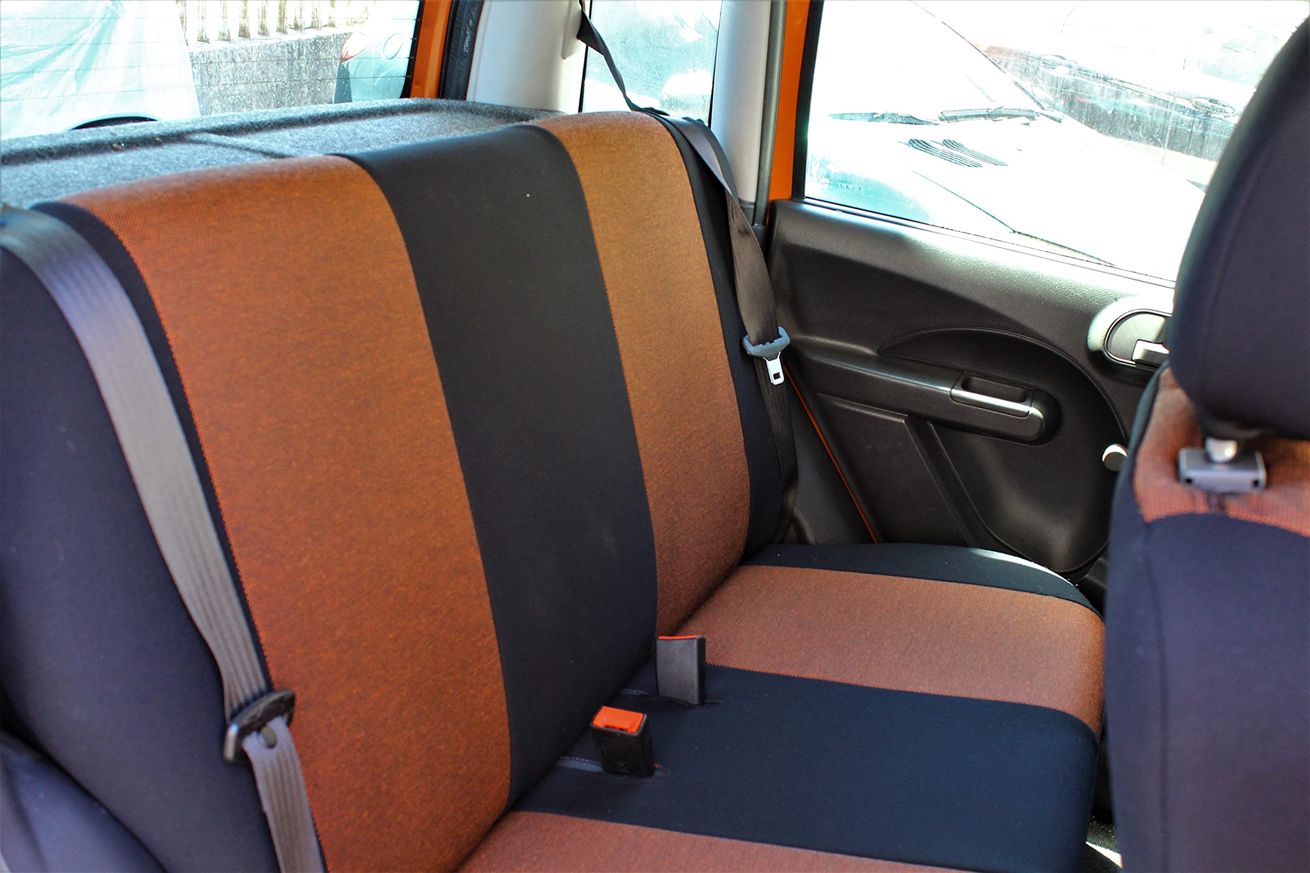 Italfodere - Coprisedili in Tessuto Compatibili con Fiat Panda 2003>2011 II Serie - Anteriori e Posteriori - Facili da Installare - Protezione Totale per i Sedili - Accessori Auto Interni - Arancio