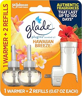 Glade PlugIns Refills Air Freshener Starter Kit, Scented and Essential Oils for Home and Bathroom, Hawaiian Breeze, 1.34 Fl Oz, 1 Warmer + 2 Refills