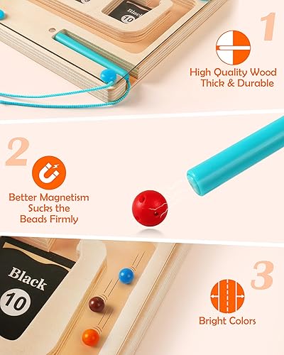 Miniatura 4 de SYNARRY Juguetes Montessori 3 en 1 para niños de más de 3 años, laberinto educativo magnético de color y número, forma y número, rompecabezas de