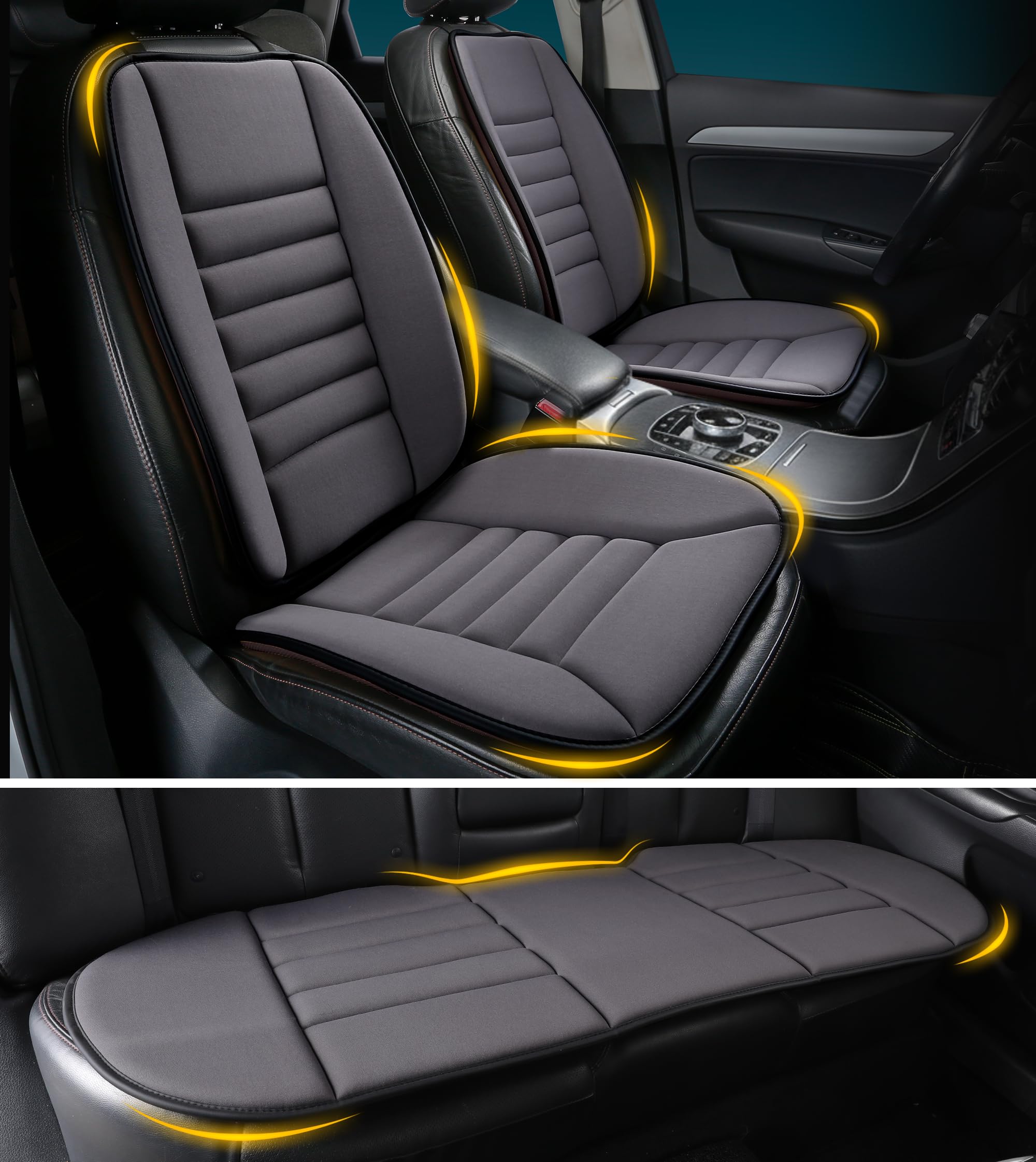 Kingphenix Dark Grey 5-Piece Memory Foam Car Seat Cushion Set With Full Back Support Pillow, Comfort For Long Drives & Road Trips, Universal Automotive Comfort For Most Car, Van, Truck, Suv,
