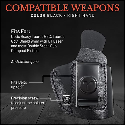 Miniatura 2 de IWB - Fundas de cuero de gamuza para pistolas ópticas listas para mano derecha. Se adapta a la mayoría de pistolas subcompactas de doble pila, funda