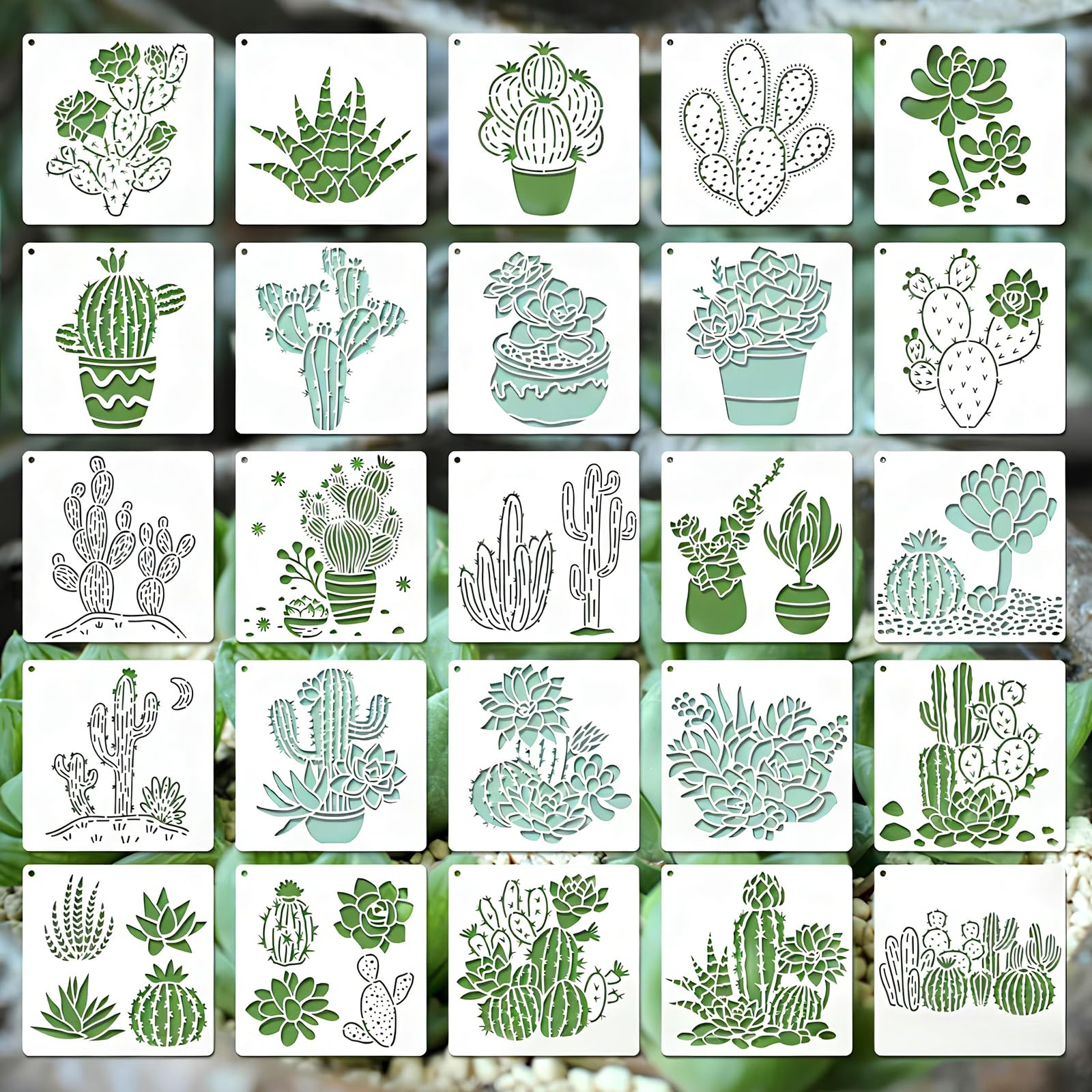 25 Pcs Cactus Stencils Set,6Inch Reusable Painting DIY Stencil Drawing Stencils for Spraying Door Window Wall Painting Home Decor Art DIY Crafts