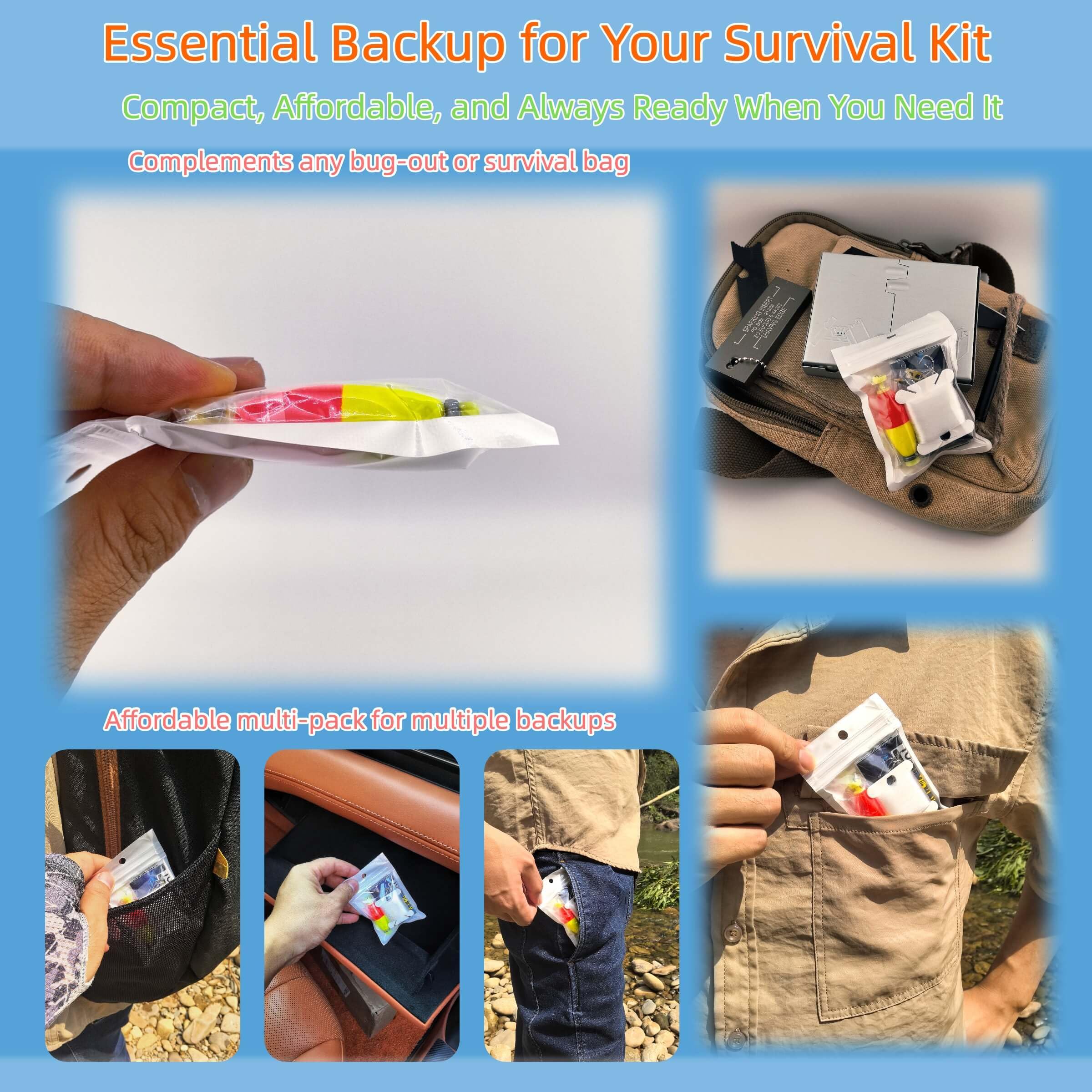 Mini-Überlebens-Angelset – Notfall-Angelausrüstung für Wandern, Camping, Rucksackreisen – kompaktes Überlebens-Angelset mit Haken, Schnur, Schwimmer und Messer – tolles Geschenk für Kinder und