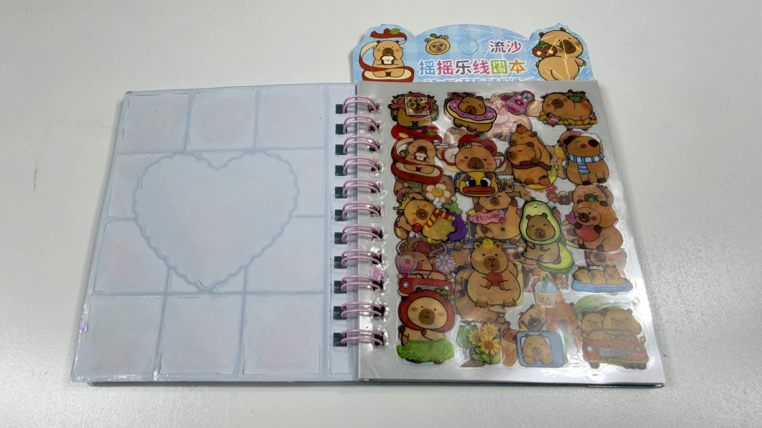 Sevimli Capybara 3'ü 1 Arada, 3D Sulu kapak, Spiralli, 38 yaprak Not ve Sticker Defteri(11x9Cm) Mor