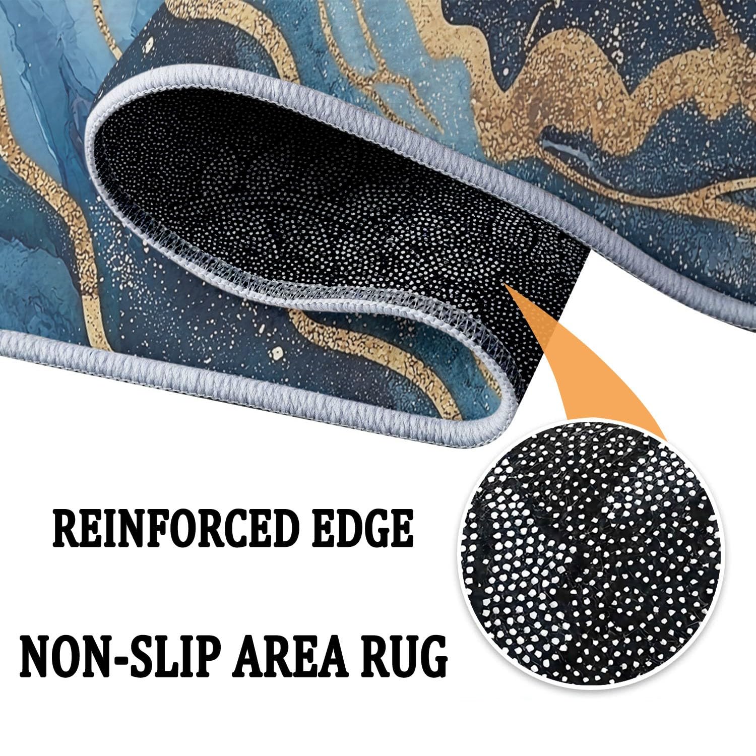 Générique Tapis Rond antidérapant à Motif Vagues Océaniques Abstraites, Lavable en Machine - pour Chambre à Coucher Salon Cuisine - Décoration d'intérieur - 150 cm Bleu Or