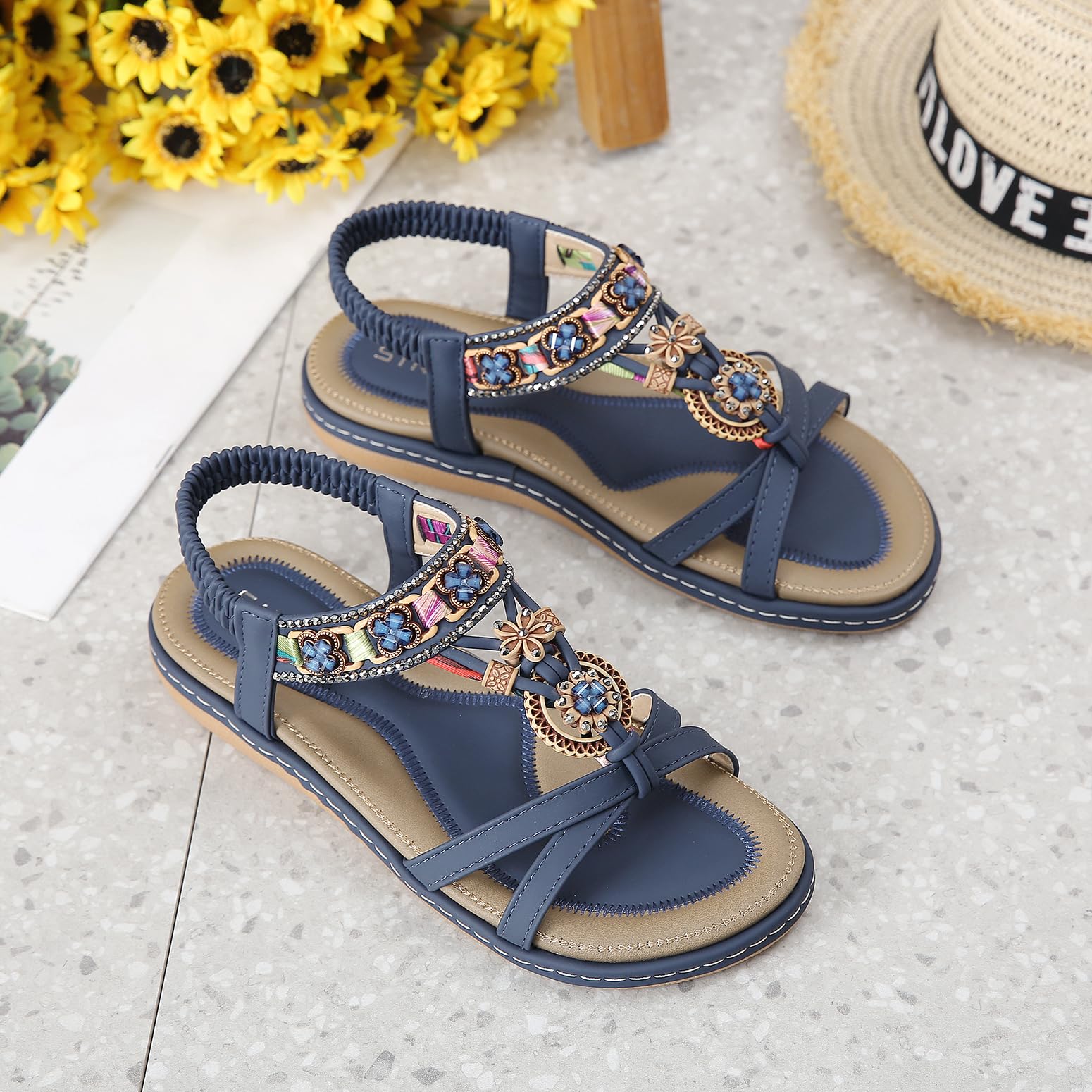 Artykey Sandali Donna Estive Eleganti 2024 Moda Piatto Comodi Sandali BohéMien Antiscivolo Scarpe Spiaggia Sandali Da Passeggio All'Aperto