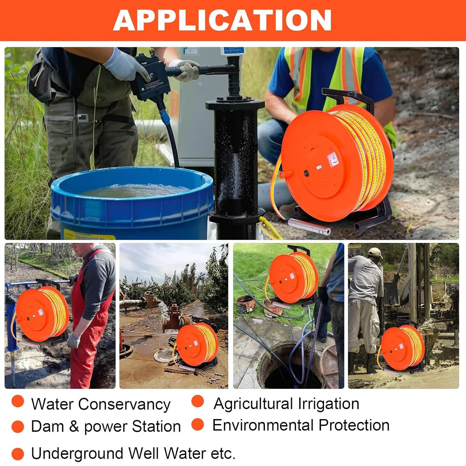 98 Ft Water Level Meter 30m Water Level Measuring Instrument with 0.99 Inch Stainless Probe and Steel Tape, Depth Meter with Voltmeter and Sound Signal for Borehole, Well, Tank Monitoring, No Battery