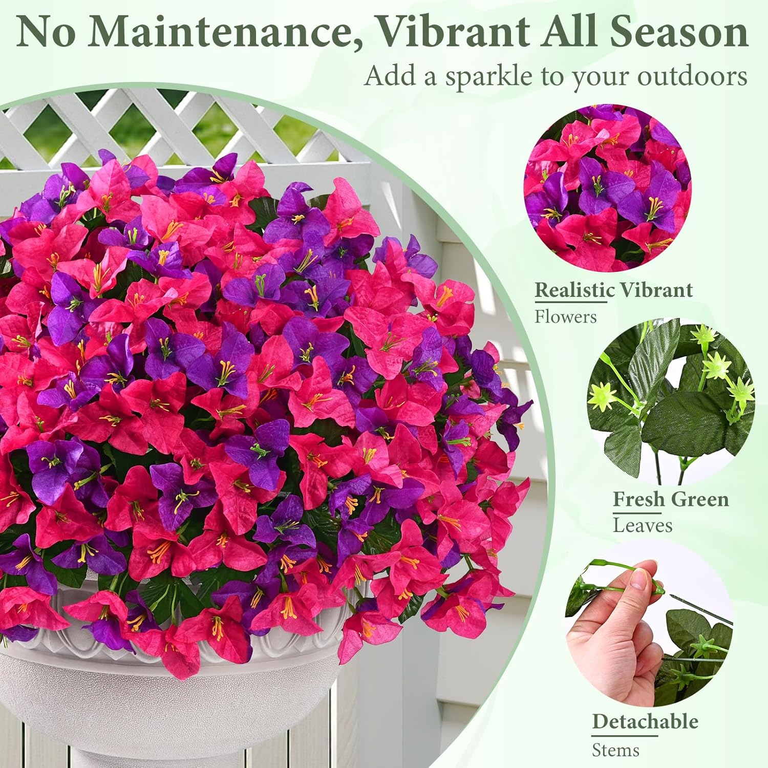 Yastouay 8 Bundles Artificial Flowers for Outdoors, Bougainvillea Fake Flowers for Outside, UV Resistant Silk Outdoor Faux Plants for Porch Patio Planter Front Door Garden Decor(Fuchsia Hot Pink)