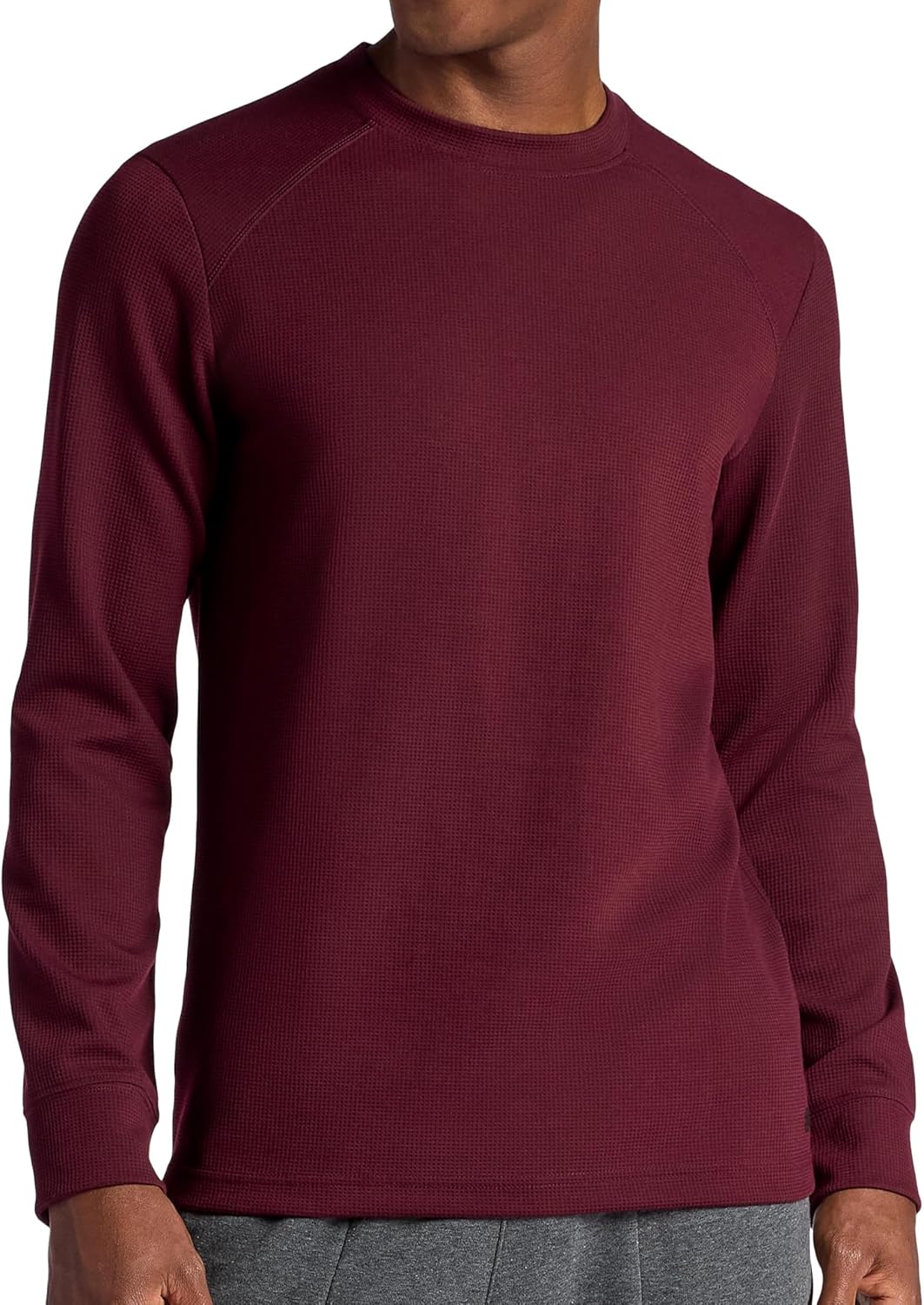 Gaiam Men's Cozy & Cool Long Sleeve Crewneck Top, Standard Fit, Stretch Midweight Micro Waffle Jacquard Material