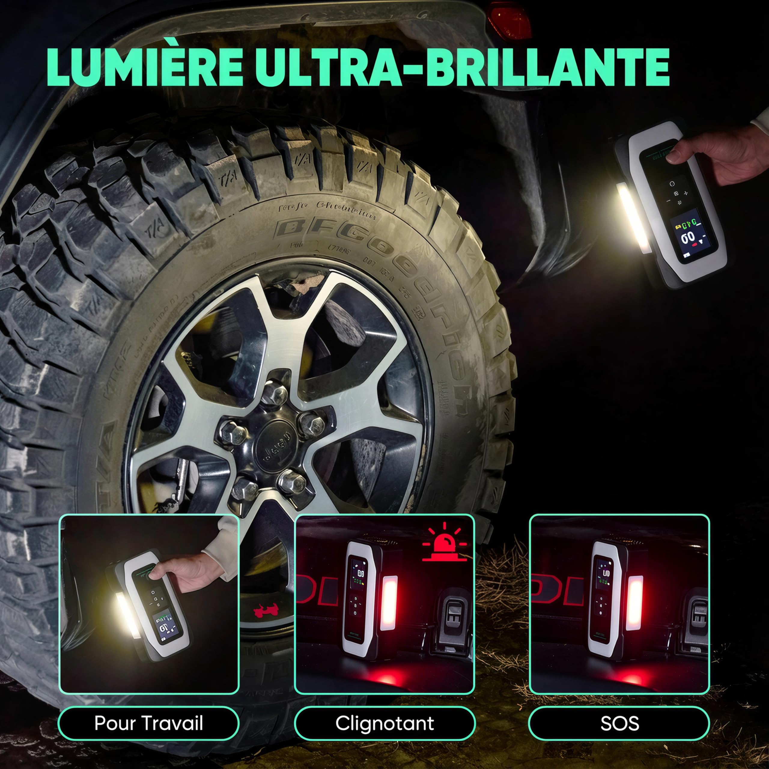 BY01 Inflador de neumáticos portátil compresor de aire para neumáticos grandes, bomba de aire inteligente con doble cilindro, Clourful Digital Sceen, Atuo Stop, 150PSI eléctrico 16000mAh inalámbrico