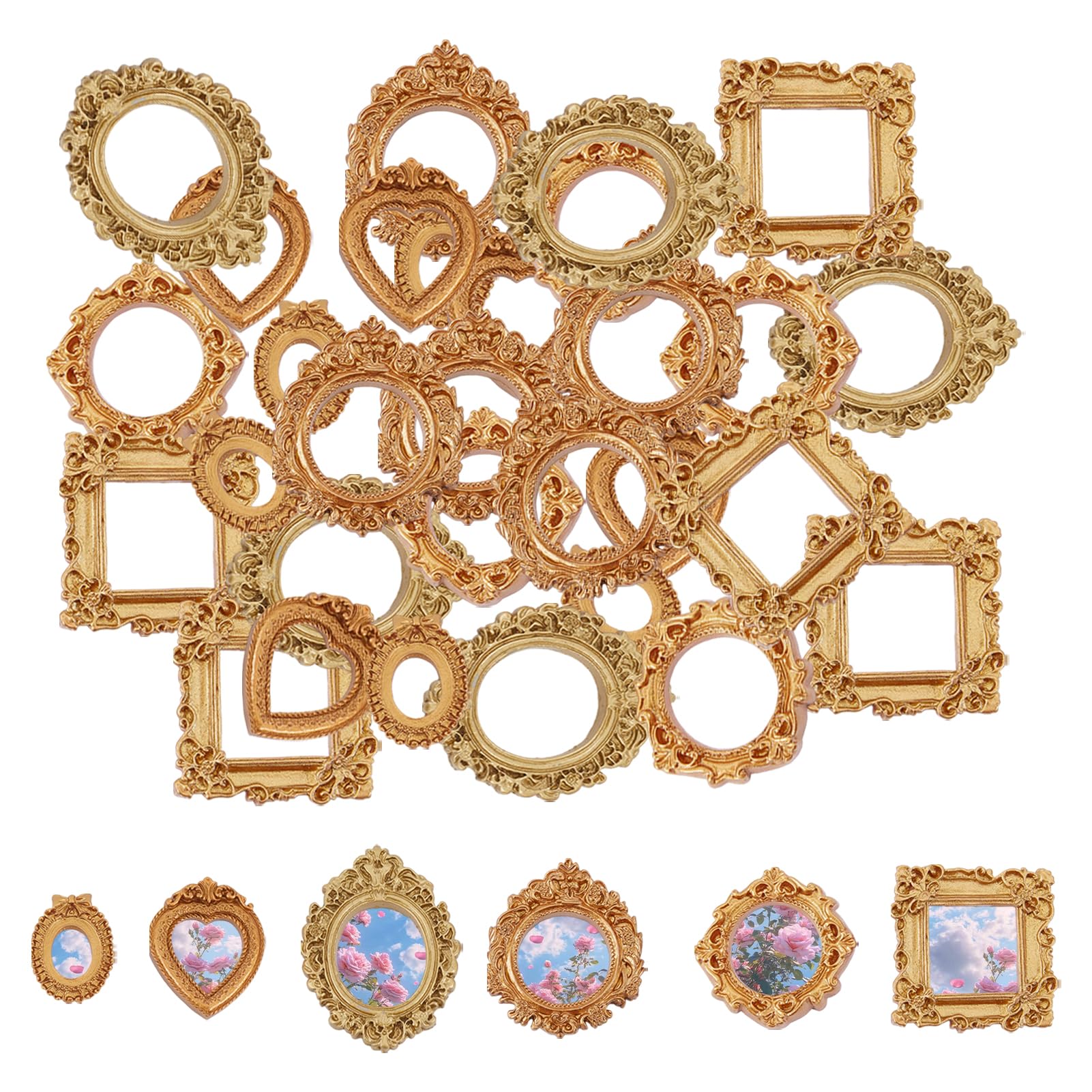 Cadres photo dorés anciens de style baroque en résine sculptée pour décoration, 36 pièces