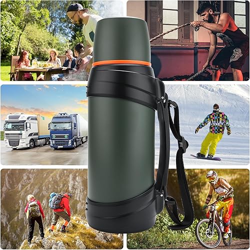 Miniatura 8 de Termos de café grandes de 64 onzas  medio galón para viajes, jarra de agua aislada al vacío clásica con taza de plástico, botella de acero