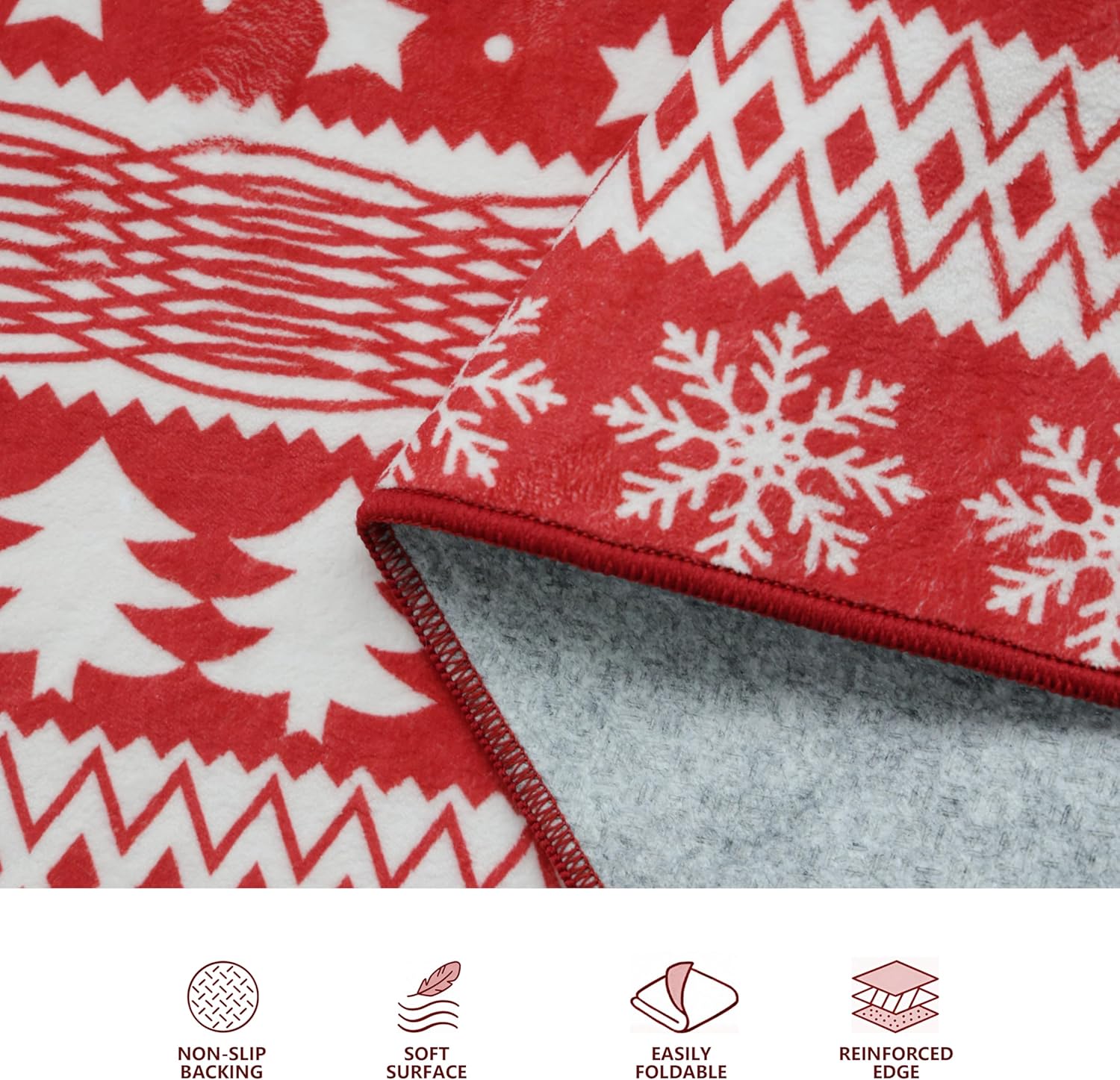 5x7 Christmas Area Rug for Living Room, Washable Rug for Bedroom, Christmas Home Decor, Winter Holiday Print Carpet with Xmas Tree and Snowflake Design, Low Pile Non-Slip Mat with Rubber Backing