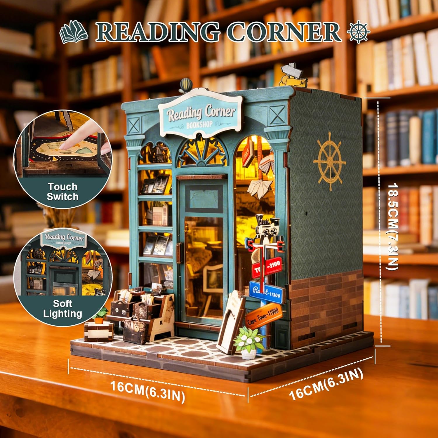 DIY Miniature Dollhouse Book Nook Kit – Reading Corner Bookshop Bookshelf Insert with LED Lights, Tiny House Model for Adults & Teens, Booknook Library Home Decor & Gift Idea for Family and Friends