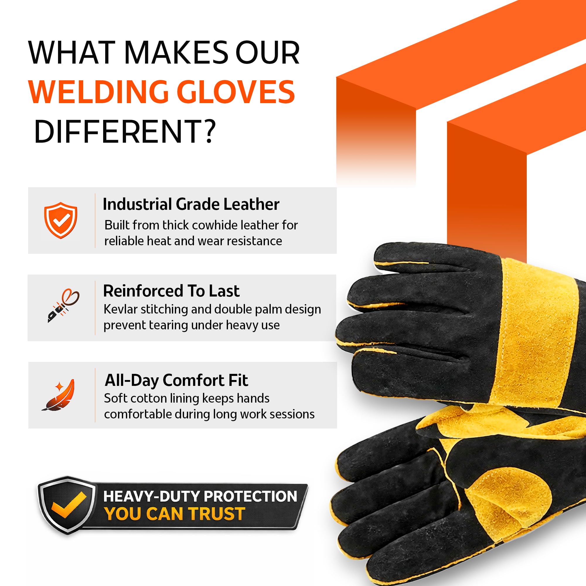 2 pares de guantes de soldadura de cuero dividido de doble palmera resistente al calor y al fuego, guantes de soldadura de seguridad industrial para soldador, guantes de seguridad para el trabajo 2