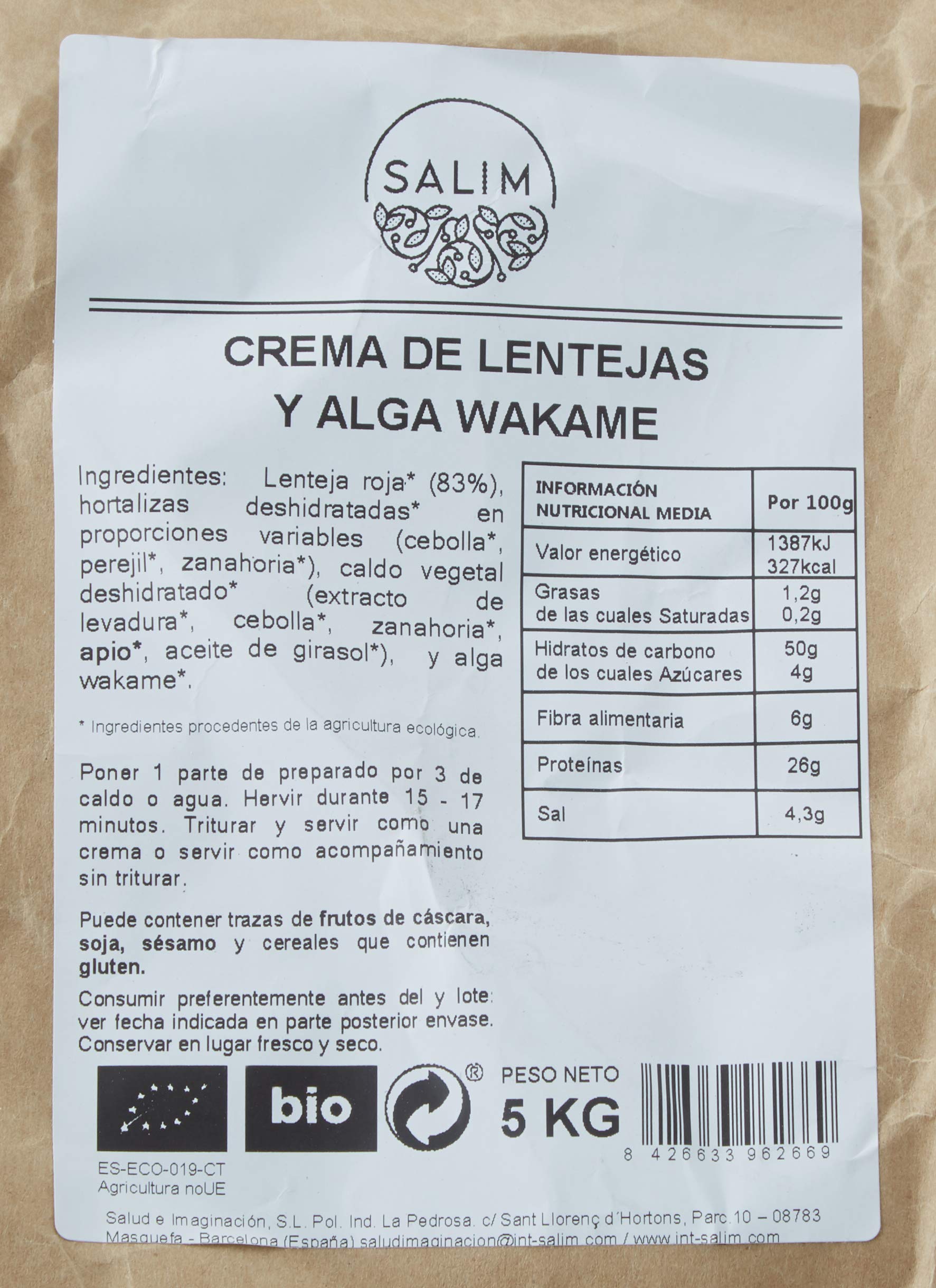 Graneles Granel Eco Crema De Lentejas Algas Wakame 5 Kggran 5000 g