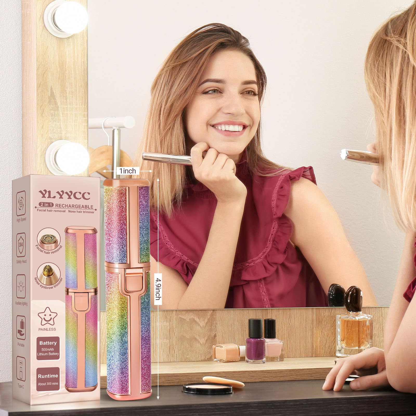 Afeitadora eléctrica portátil 2 en 1, recortadora de vello facial y nariz, eliminación de cera de oídos con cortaúñas y caja de almacenamiento, depilación facial recargable para mujeres, labio
