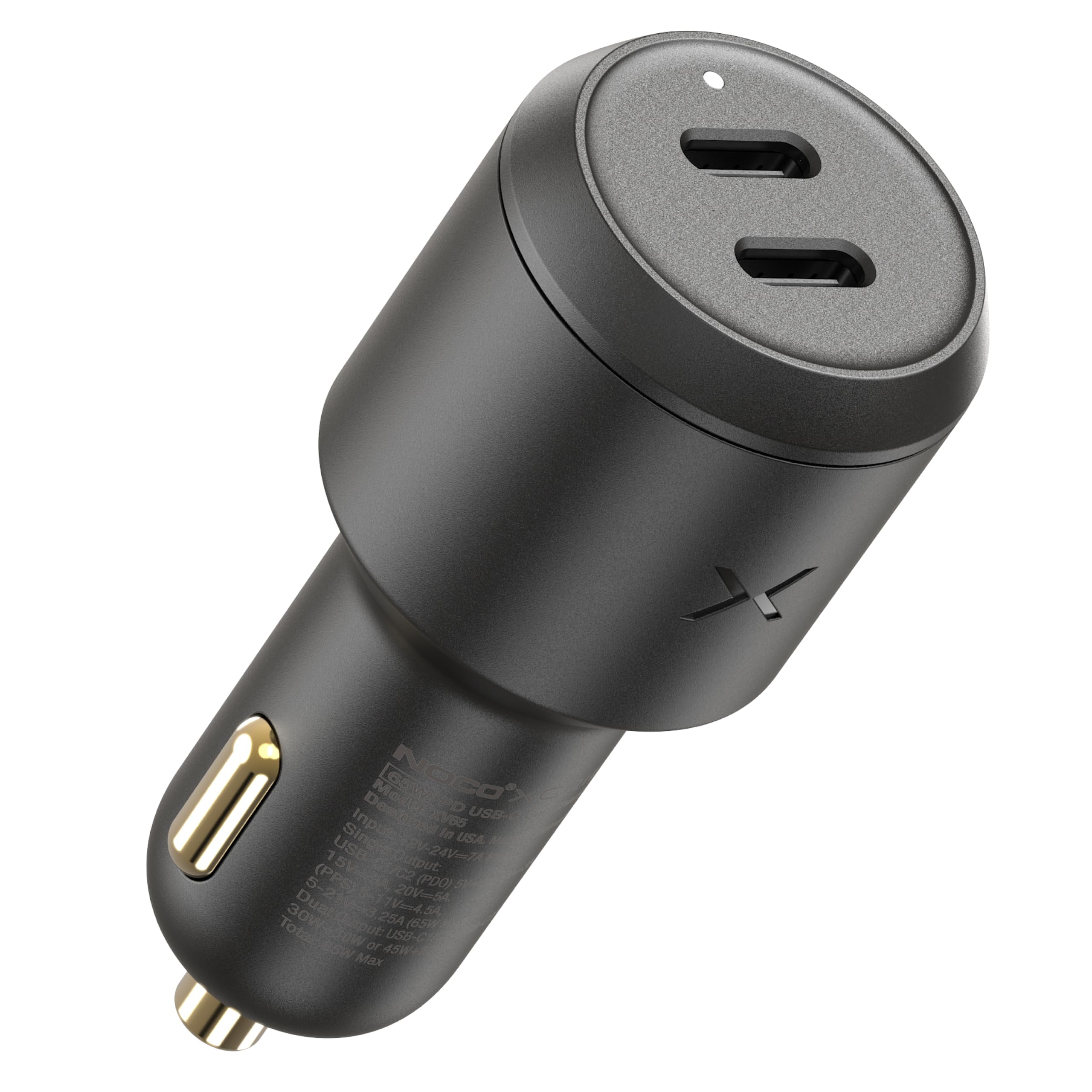 NOCO XGrid XV65 Caricatore Auto USB-C 65W 2 Porte GaN Ricarica Rapida | Ricarica rapida per MacBook Air, iPhone 17 / 16 / 15, iPad Pro, Samsung Galaxy S25, AirPods, Switch e altri