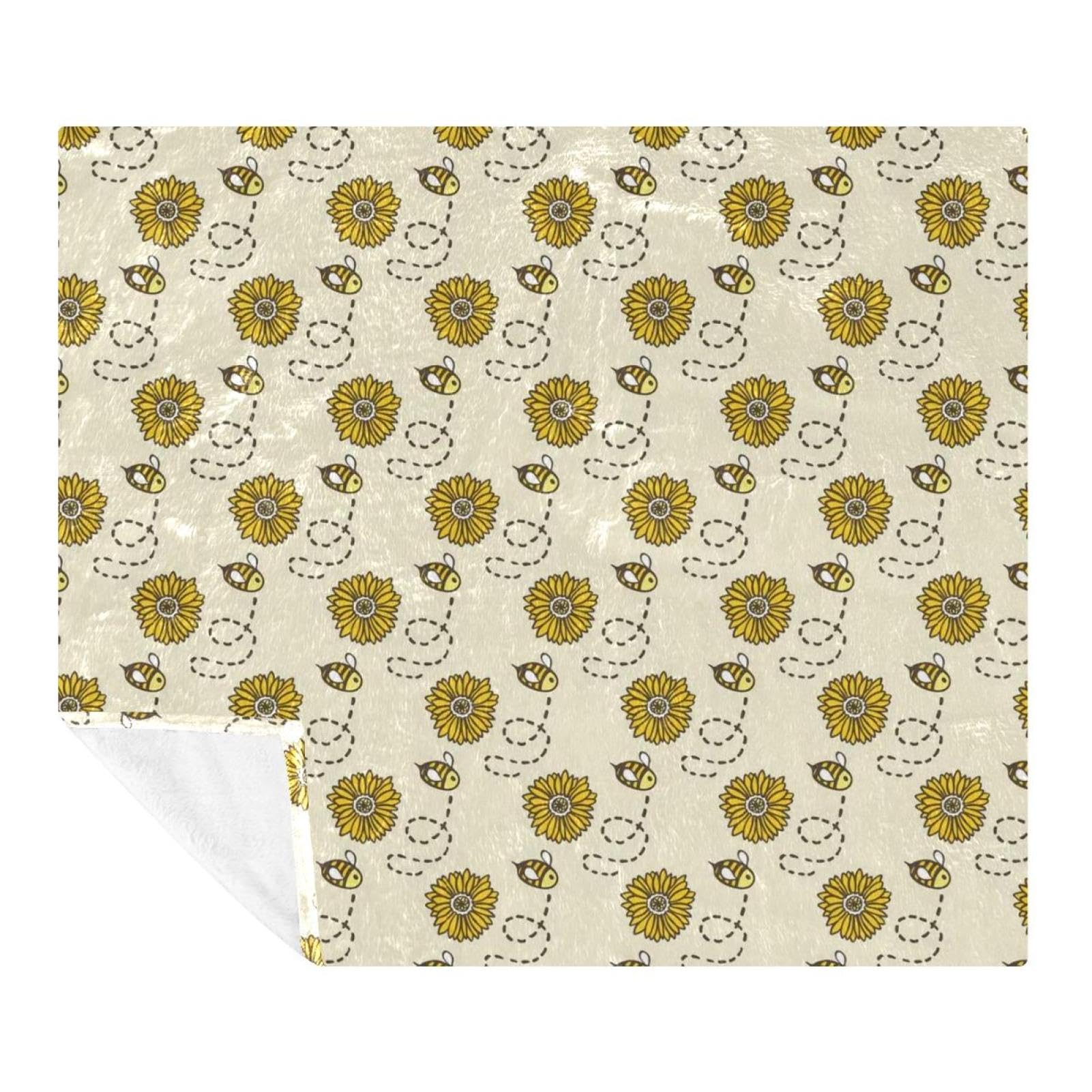 Couverture microfibre légère 150x200 cm, plaid haut de gamme motif abeilles