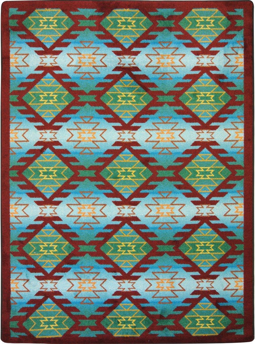 Joy Carpets 1577C-01 Canyon Ridge Desert Turquoise 5 ft.4 in. x 7 ft.8 in. 100 Pct. STAINMASTER Nylon Machine Tufted- Cut Pile Whimsy Rug