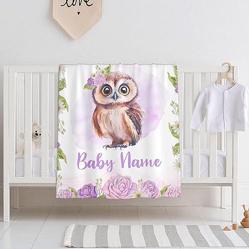 Cute Owl - Manta personalizada con nombre para bebé, niña y niño, mantas de bebé personalizables para niñas y niños, manta de bebé personalizada,
