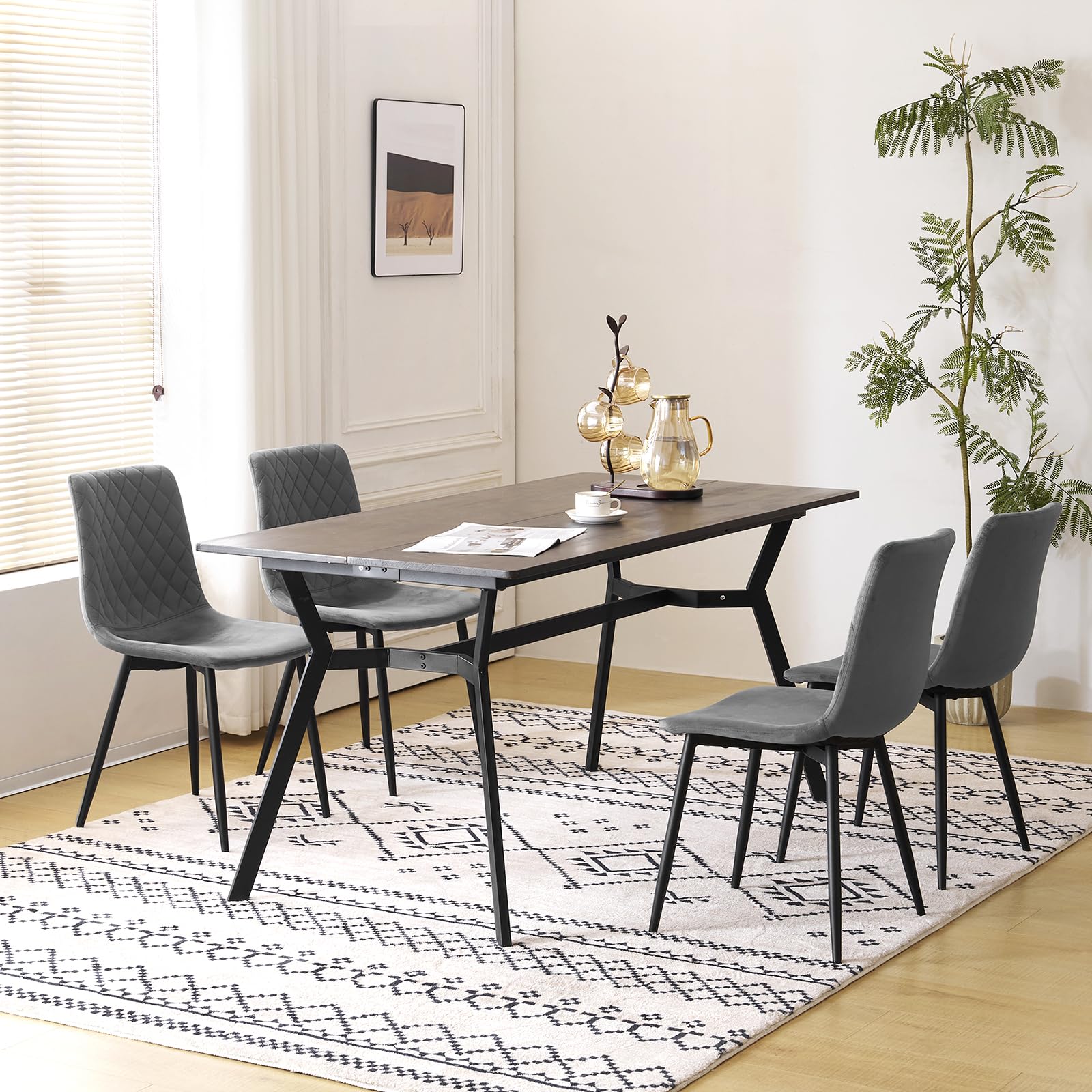 EUGAD Sedie da Cucina Set da 4, Sedie Imbottite con Gambe in Metallo, Seduta in Velluto, per Camera da Letto, Sala da Pranzo,Grigio Scuro