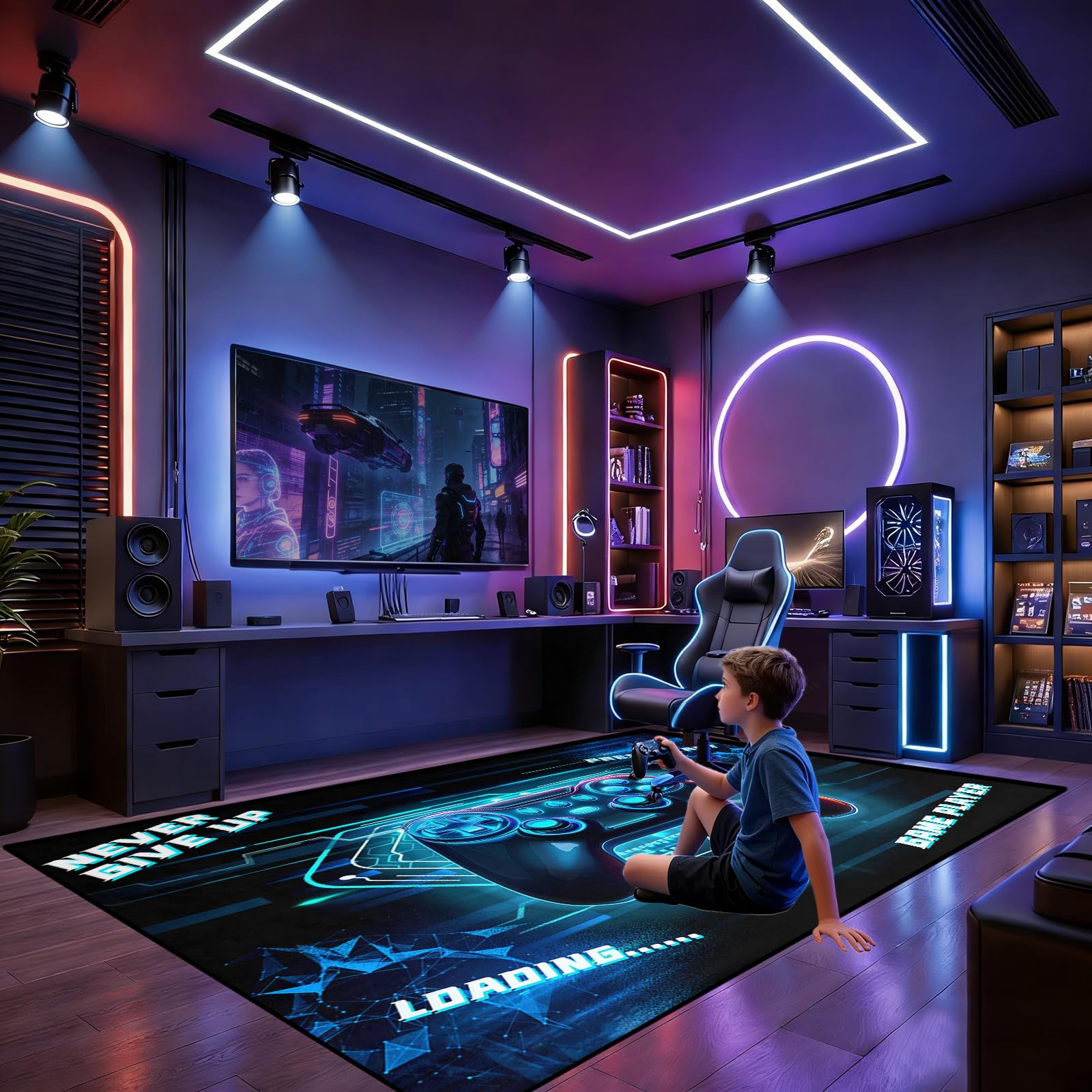 Tappeto per area di gioco per camera da letto dei bambini e soggiorno, con stampa 3D, grande tappeto per camera da letto, ragazzi, ragazzi, sala giochi, videogiochi, tappeto per sala giochi, bagno,