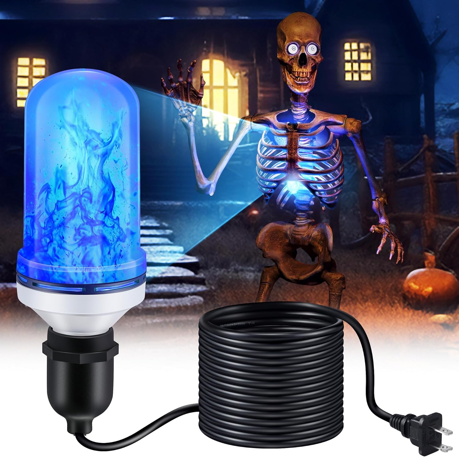 Treela LED Halloween Skeleton Lighting Kit, E26 Base Flame Light for Halloween Giant Skeleton, Skeleton Chest Light Kit with Up Down Effect, Scary Skeleton Lighting Kit for Halloween Decor (Blue)