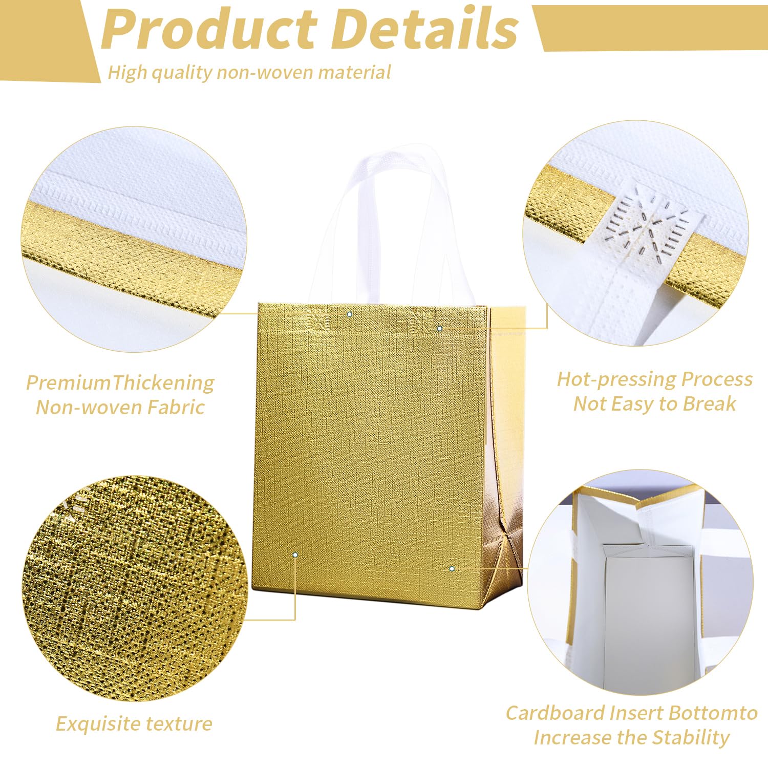 Glossy Gold Gift Bags with Handle 20-Pack,Reusable Non-woven Party Favor Bags with Sturdy Base for Birthday Wedding Easter,8.27x9.84x4.72 Inches (Gold, X-Small)