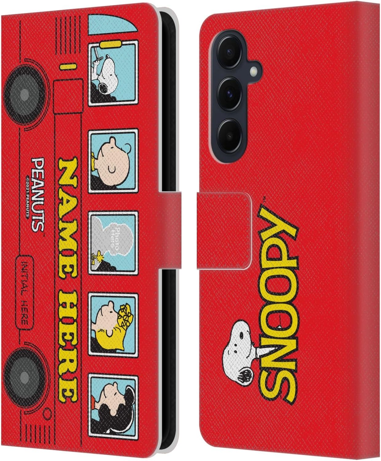 Head Case Designs Officially Licensed Custom Customized Personalized Peanuts Red Bus Art Leather Wallet Case Compatible with Samsung Galaxy A55 5G