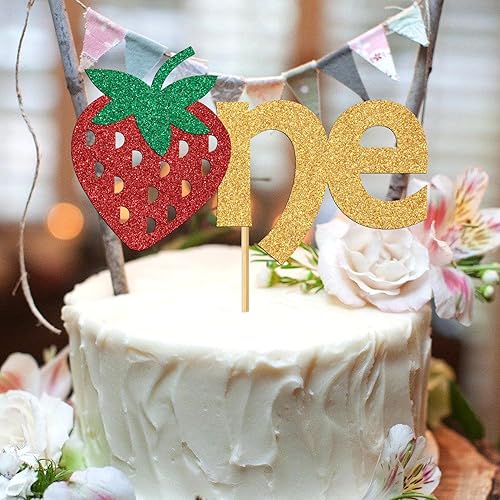 Miniatura 4 de Decoración de pastel de cumpleaños de fresa para el primer cumpleaños, decoración de pastel de cumpleaños con temática de frutas de un año de