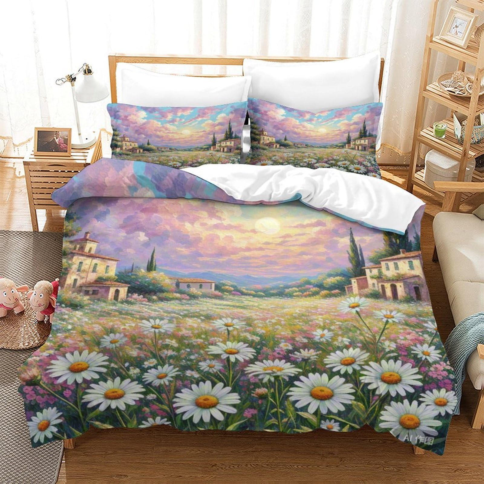 Housse de couette daisy 3D super king 260x220cm en microfibre avec ses taies