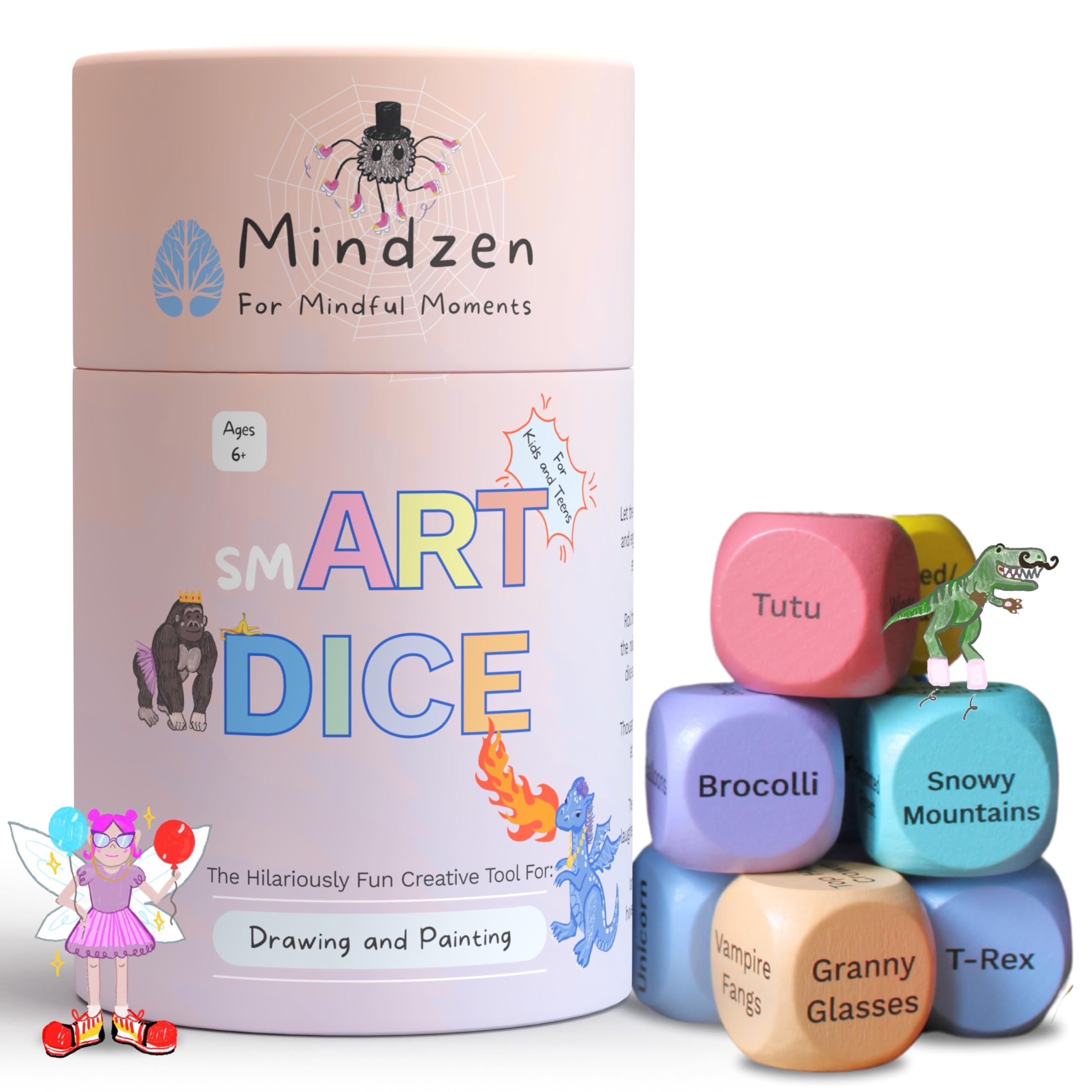 MINDZEN sm-Art DICE Drawing & Painting Game for Kids & Teens | Hilariously Fun Arts & Crafts Activity Kit | Set of 9 Dice to Spark Endless Creativity | Gift Ideas for Kids & Teachers | 1+Players