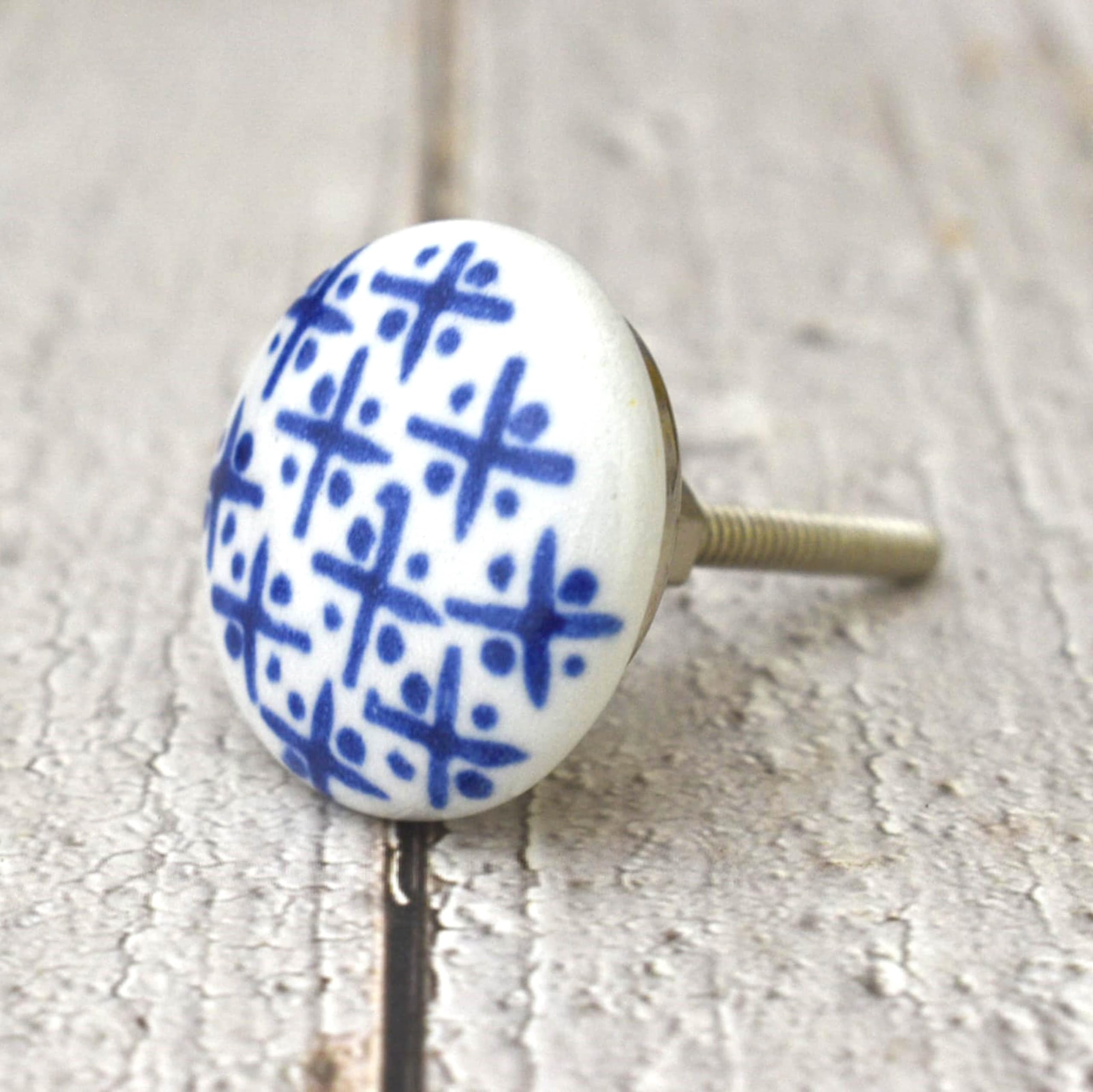 ARTISNO Ceramic Knobs Colorful Blue for Kitchen Cabinets Bathroom Cupboards Dresser Drawers Chest Handmade Pottery Set of 10 (Geometry) - Image 4