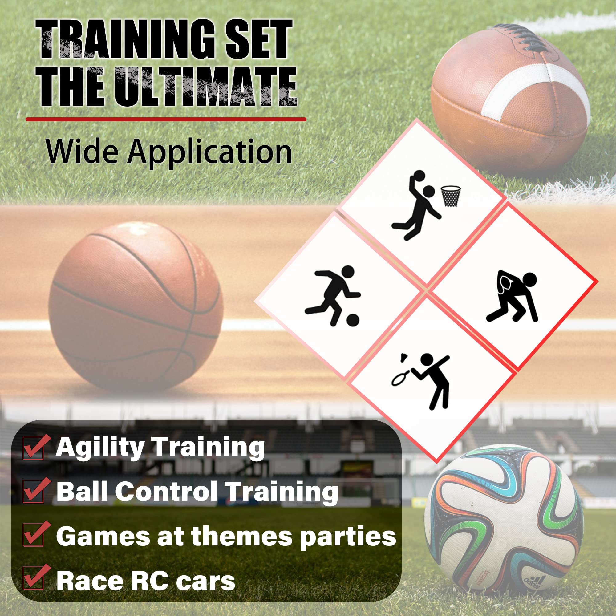 Set di 8 coni sportivi da 22,9 cm Agility Training Coni, per calcio, basket, calcio, trapani a presa di velocità, giochi per attività all'aperto